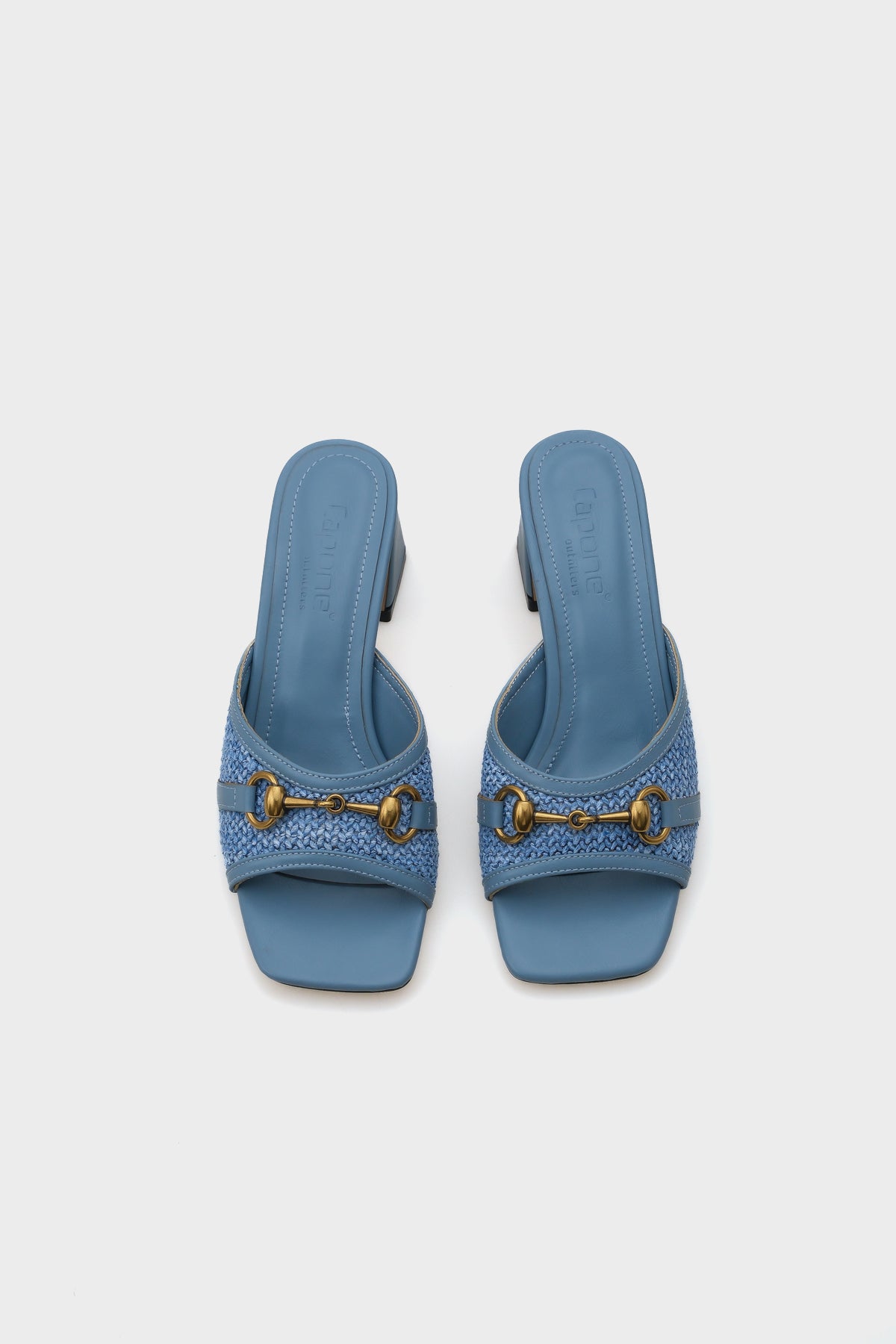 Natalie Hasır Orta Topuklu Ahşap Tokalı Kadın Terlik