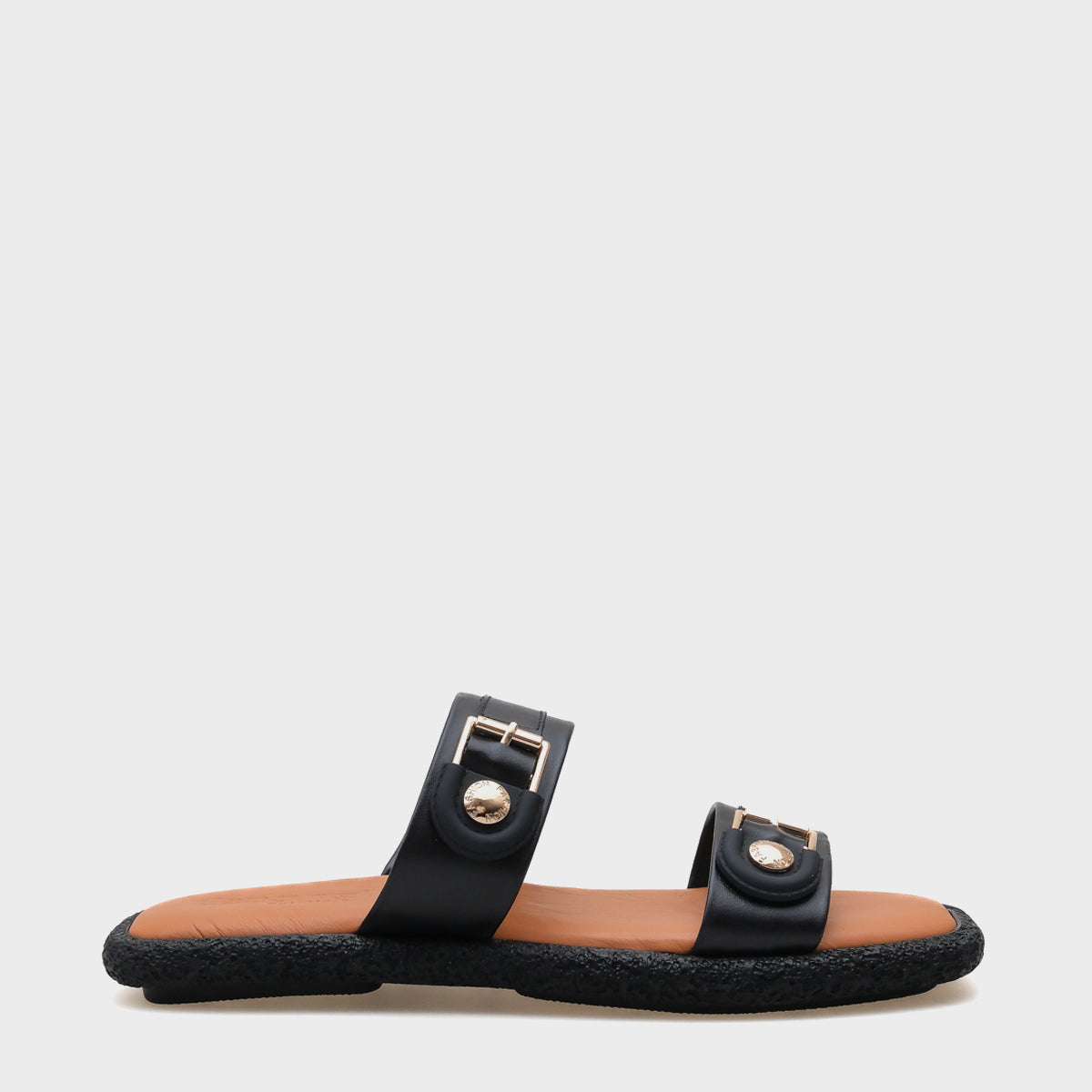 Enya Hakiki Deri Çift Tokalı Düz Topuklu Konfor Kadın Terlik