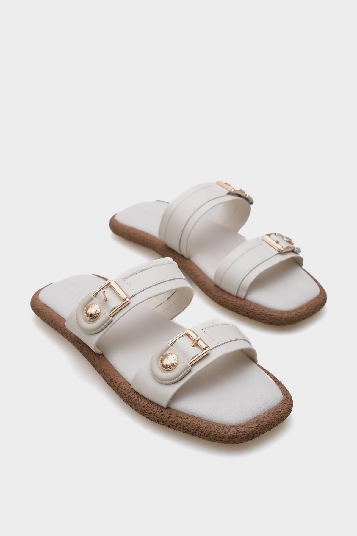 Enya Hakiki Deri Çift Tokalı Düz Topuklu Konfor Kadın Terlik