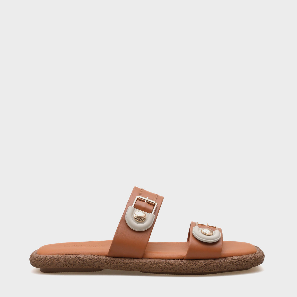 Enya Hakiki Deri Çift Tokalı Düz Topuklu Konfor Kadın Terlik