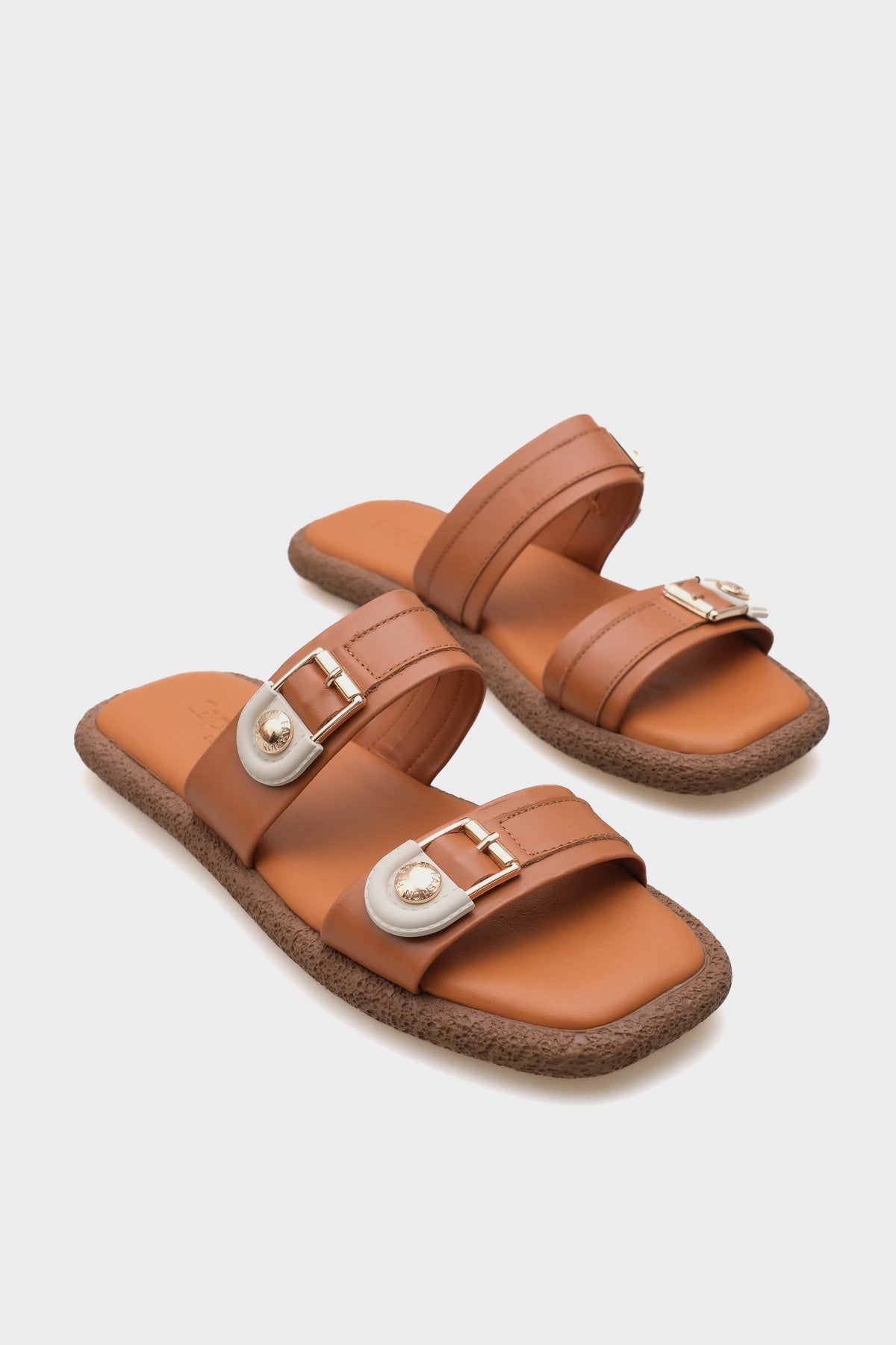 Enya Hakiki Deri Çift Tokalı Düz Topuklu Konfor Kadın Terlik