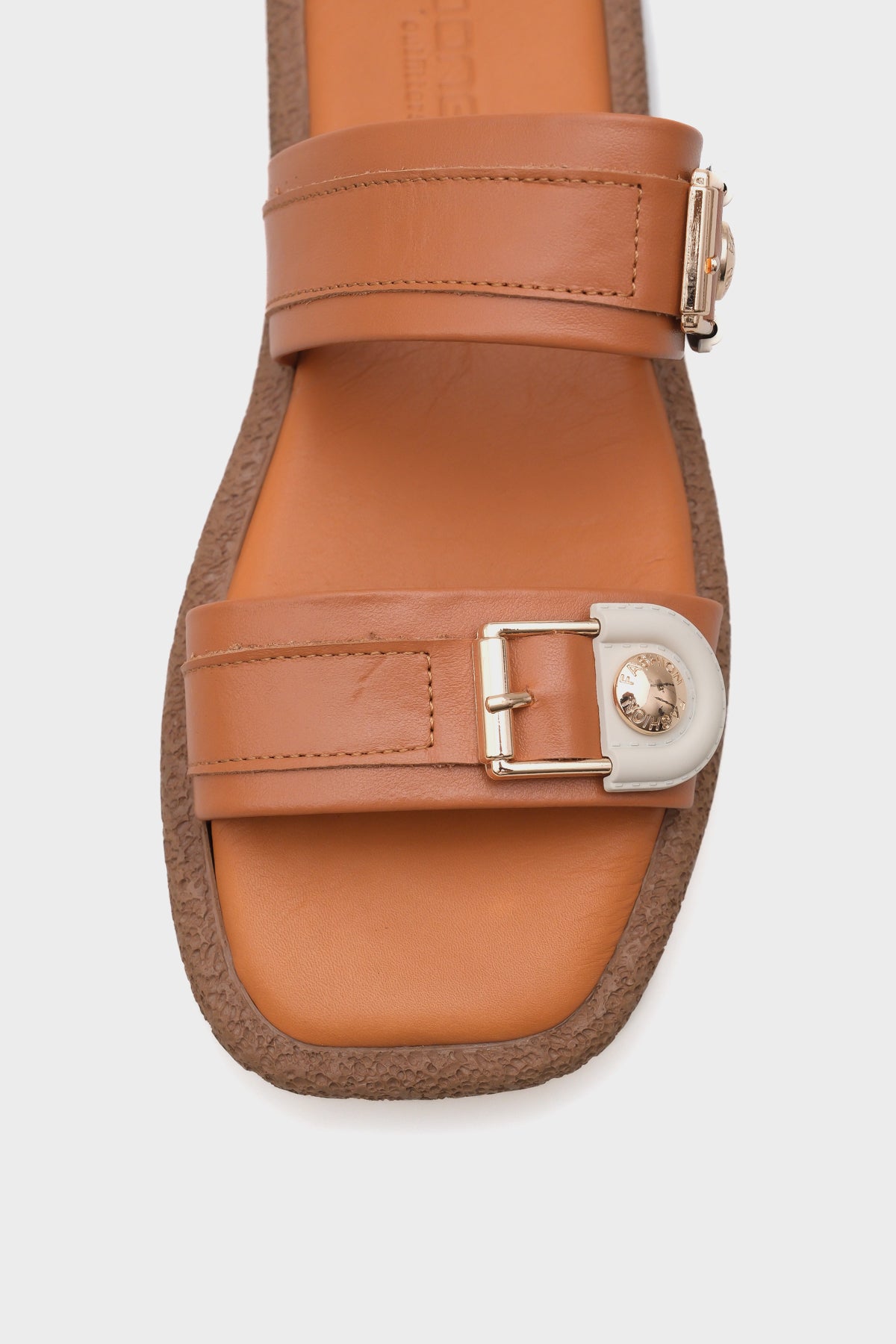 Enya Hakiki Deri Çift Tokalı Düz Topuklu Konfor Kadın Terlik