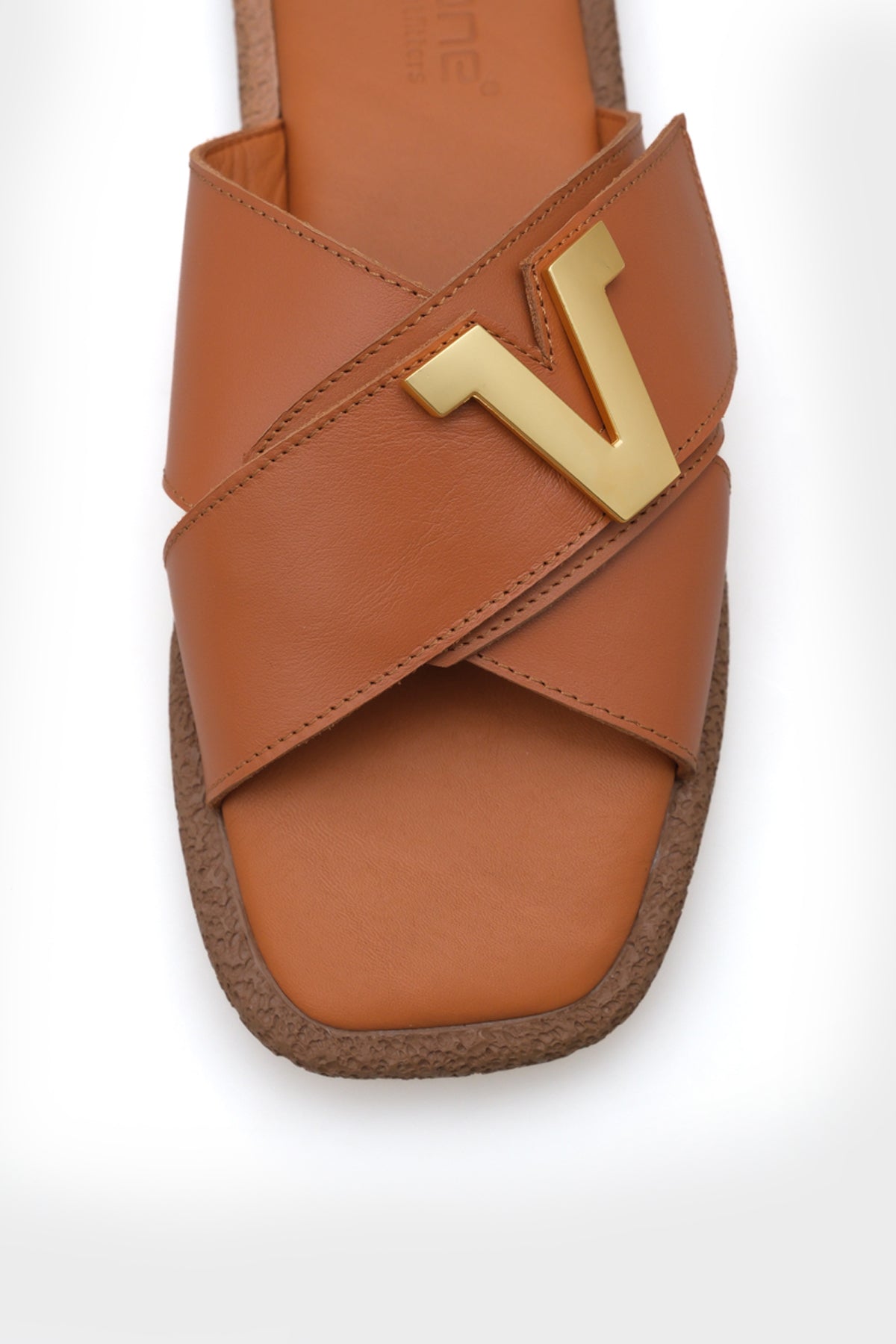 Kata Hakiki Deri Çapraz Bantlı V Tokalı Düz Topuklu Konfor Kadın Terlik