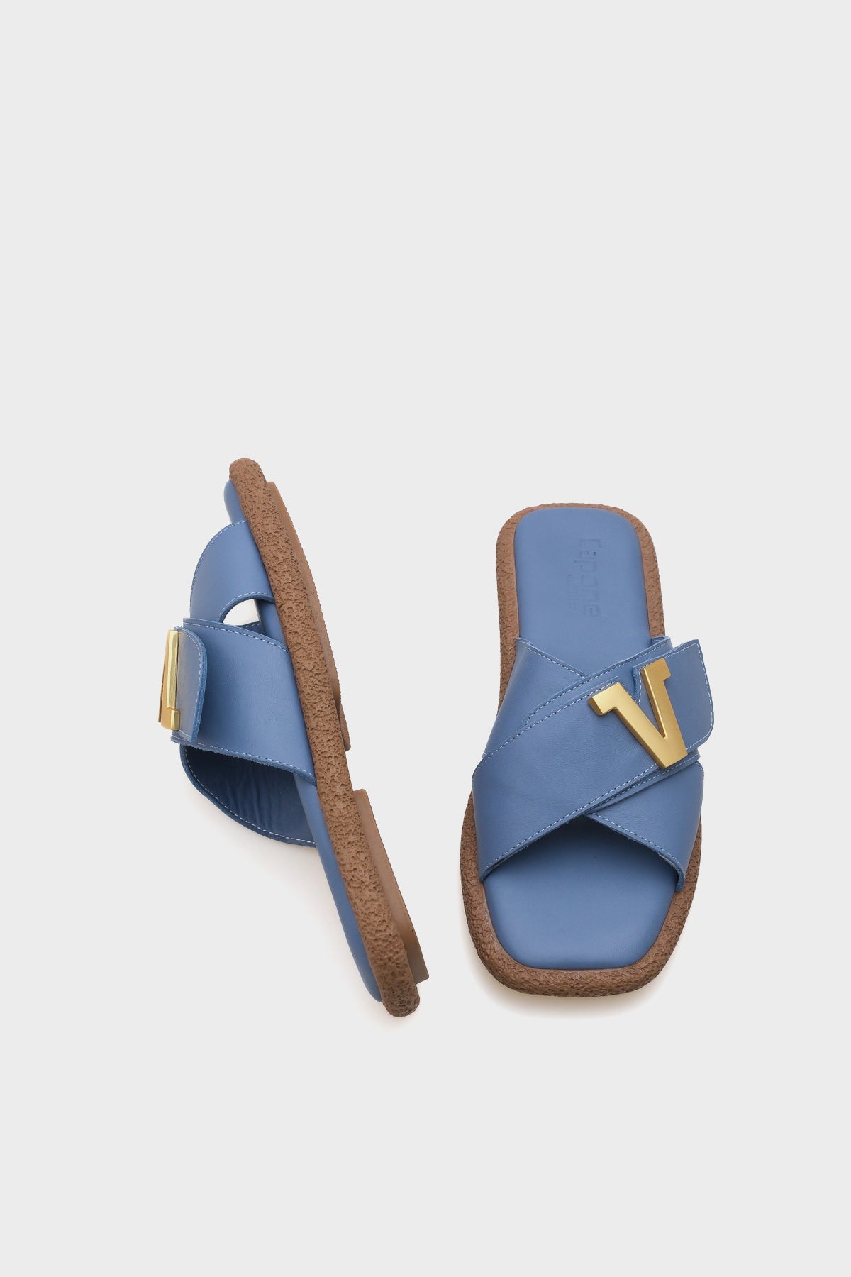 Kata Hakiki Deri Çapraz Bantlı V Tokalı Düz Topuklu Konfor Kadın Terlik