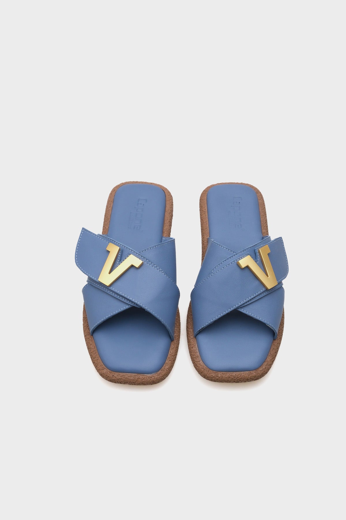 Kata Hakiki Deri Çapraz Bantlı V Tokalı Düz Topuklu Konfor Kadın Terlik