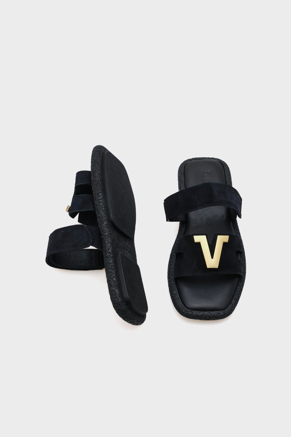 Lane Hakiki Deri V tokalı Çift Bantlı Kadın Konfor Terlik