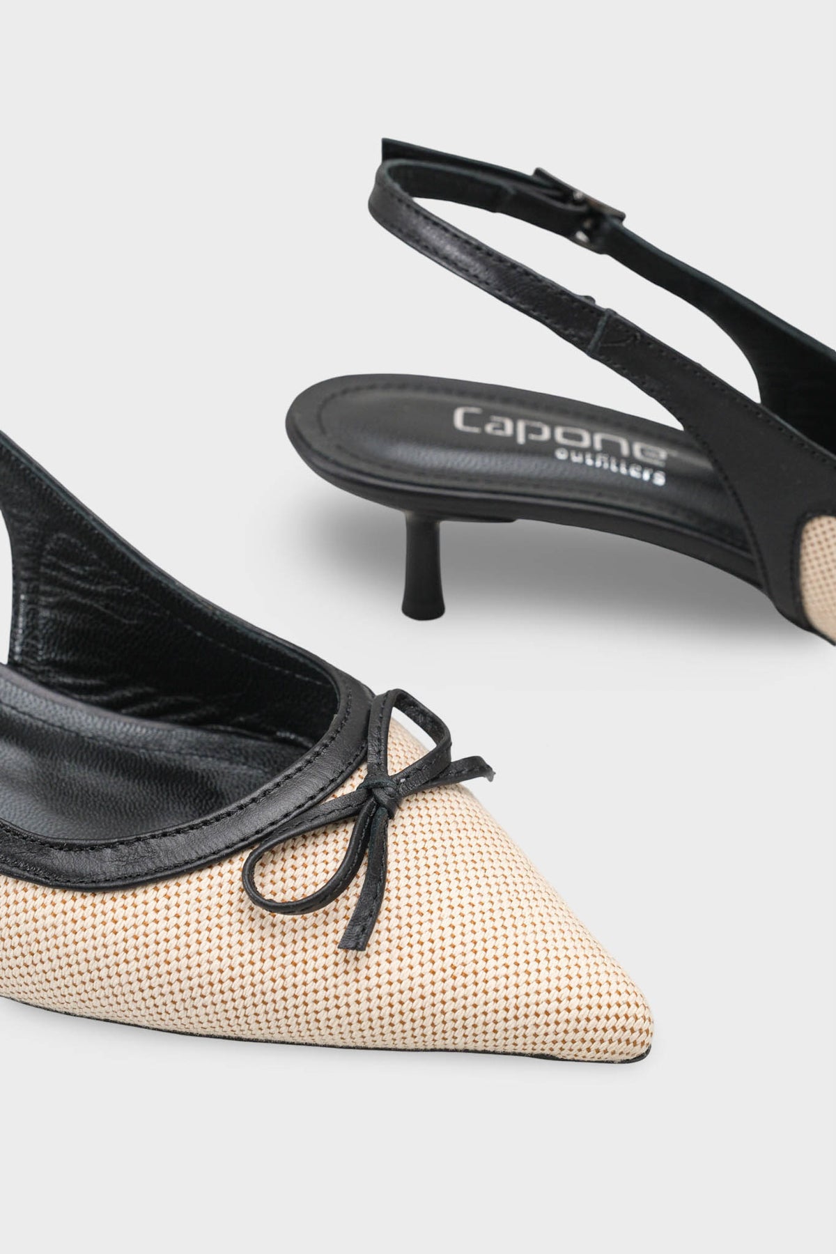 Gwenn Hakiki Deri Sivri Burunlu Arkası Açık Orta Topuklu Kadın Ayakkabı