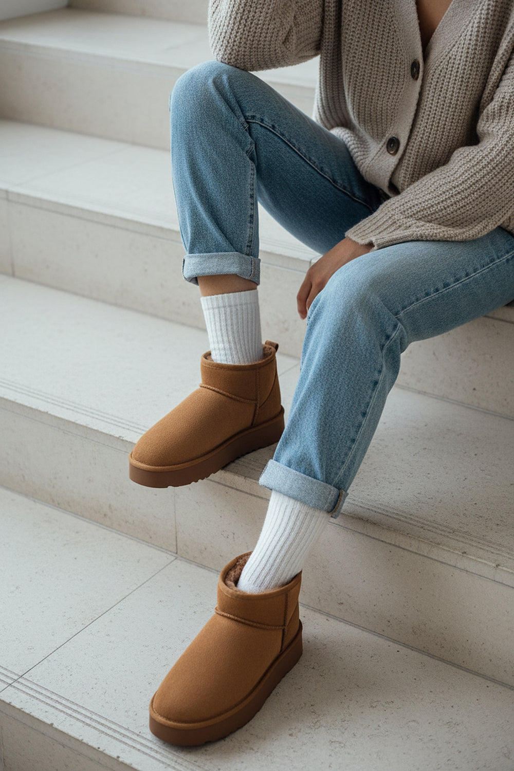 Raina Kalın Tabanlı Yuvarlak Burunlu Kürklü Kısa Kadın Bot