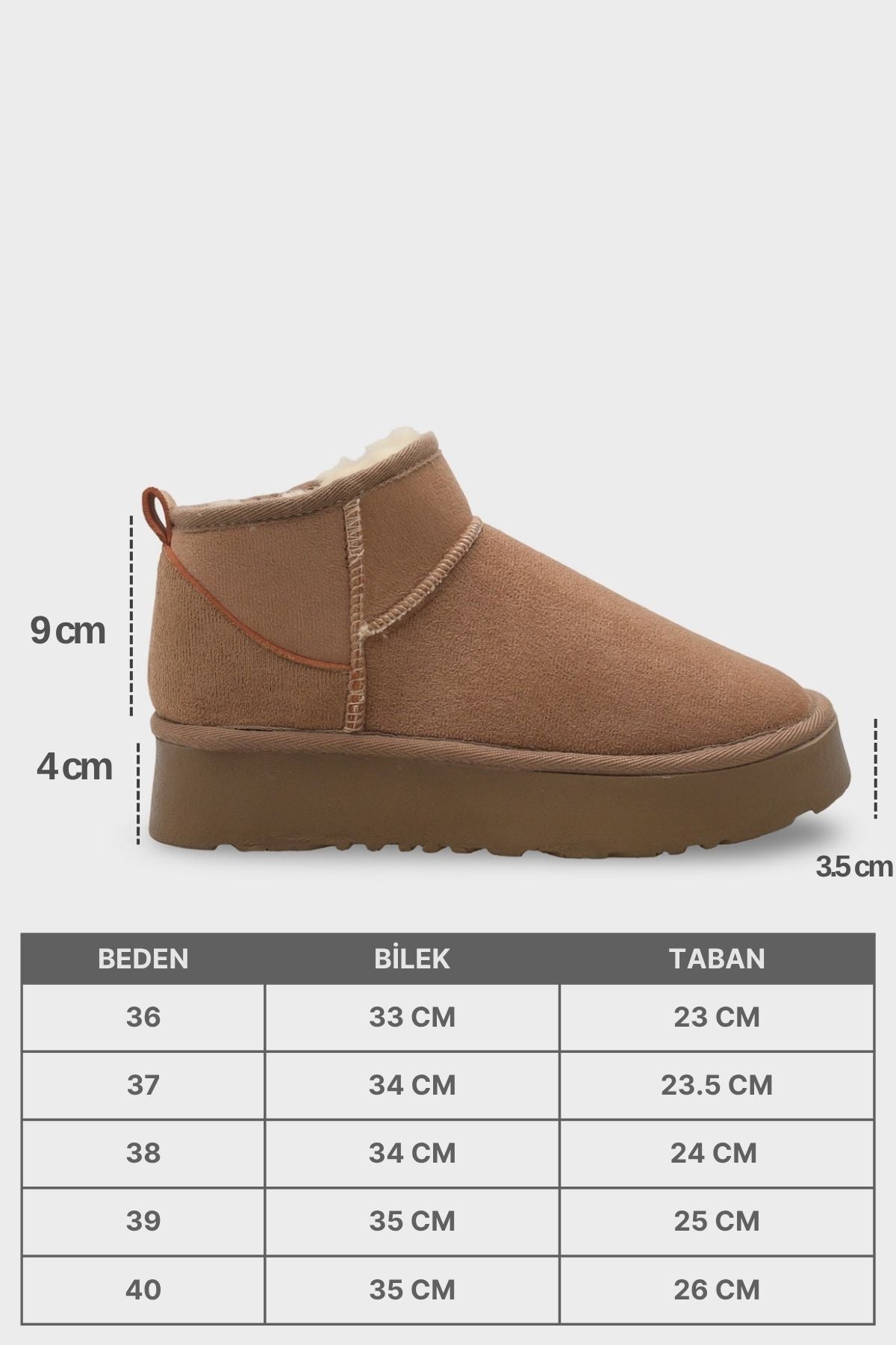 Raina Kalın Tabanlı Yuvarlak Burunlu Kürklü Kısa Kadın Bot