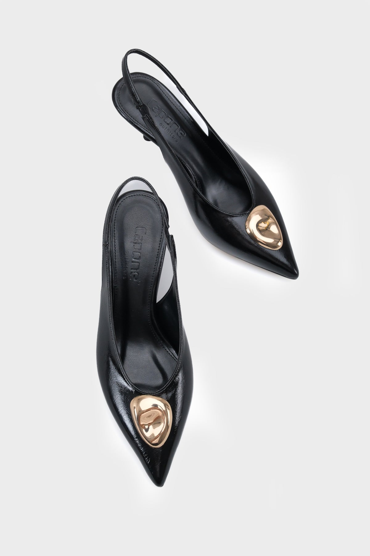 Clari Sivri Burunlu Metal Tokalı Orta Topuklu Arkası Bantlı Kadın Topuklu Ayakkabı