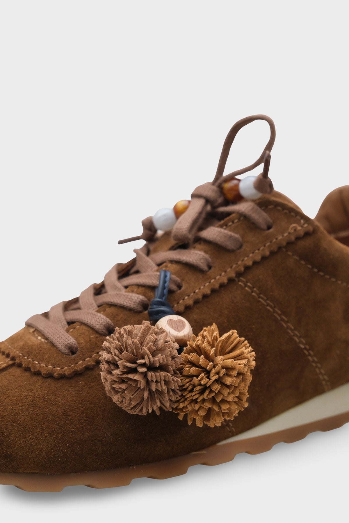 Doralyn Hakiki Deri Süet Ponponlu Kadın Sneaker Spor Ayakkabı