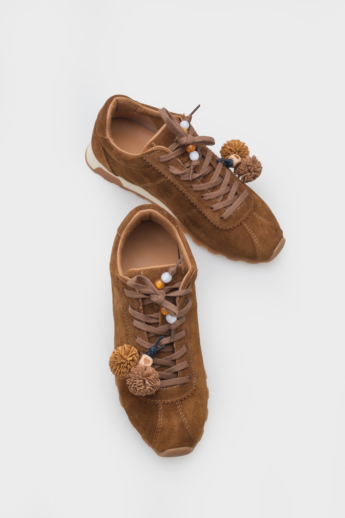 Doralyn Hakiki Deri Süet Ponponlu Kadın Sneaker Spor Ayakkabı