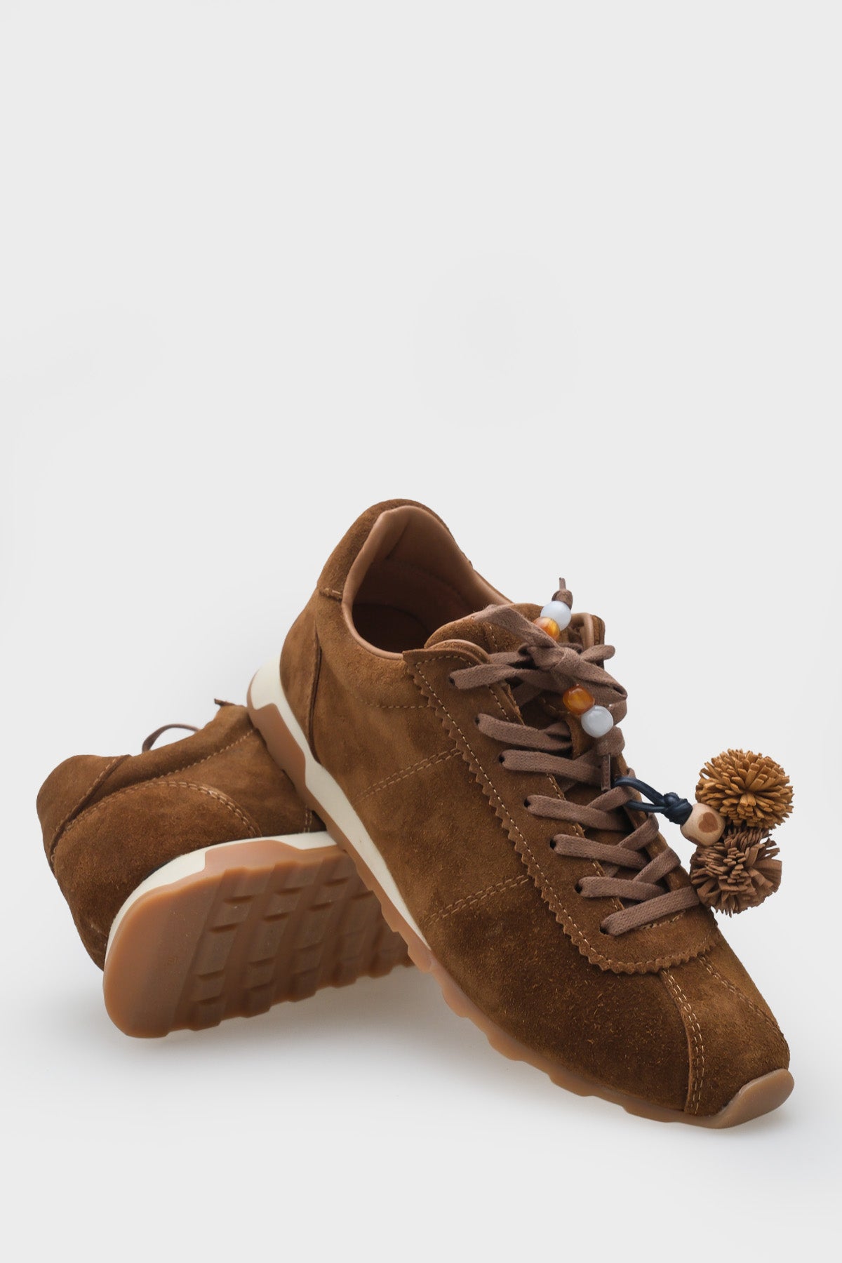 Doralyn Hakiki Deri Süet Ponponlu Kadın Sneaker Spor Ayakkabı