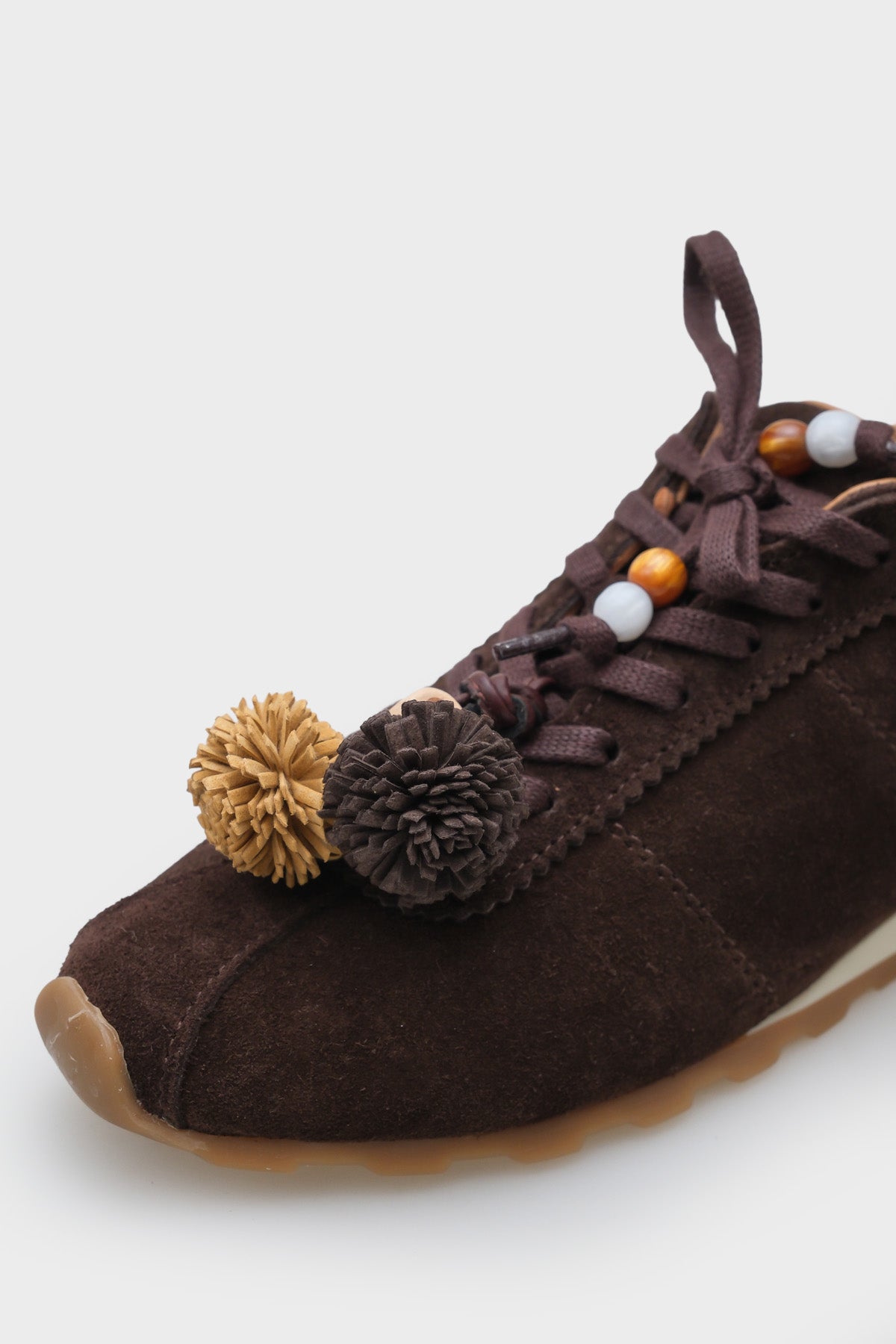 Doralyn Hakiki Deri Süet Ponponlu Kadın Sneaker Spor Ayakkabı