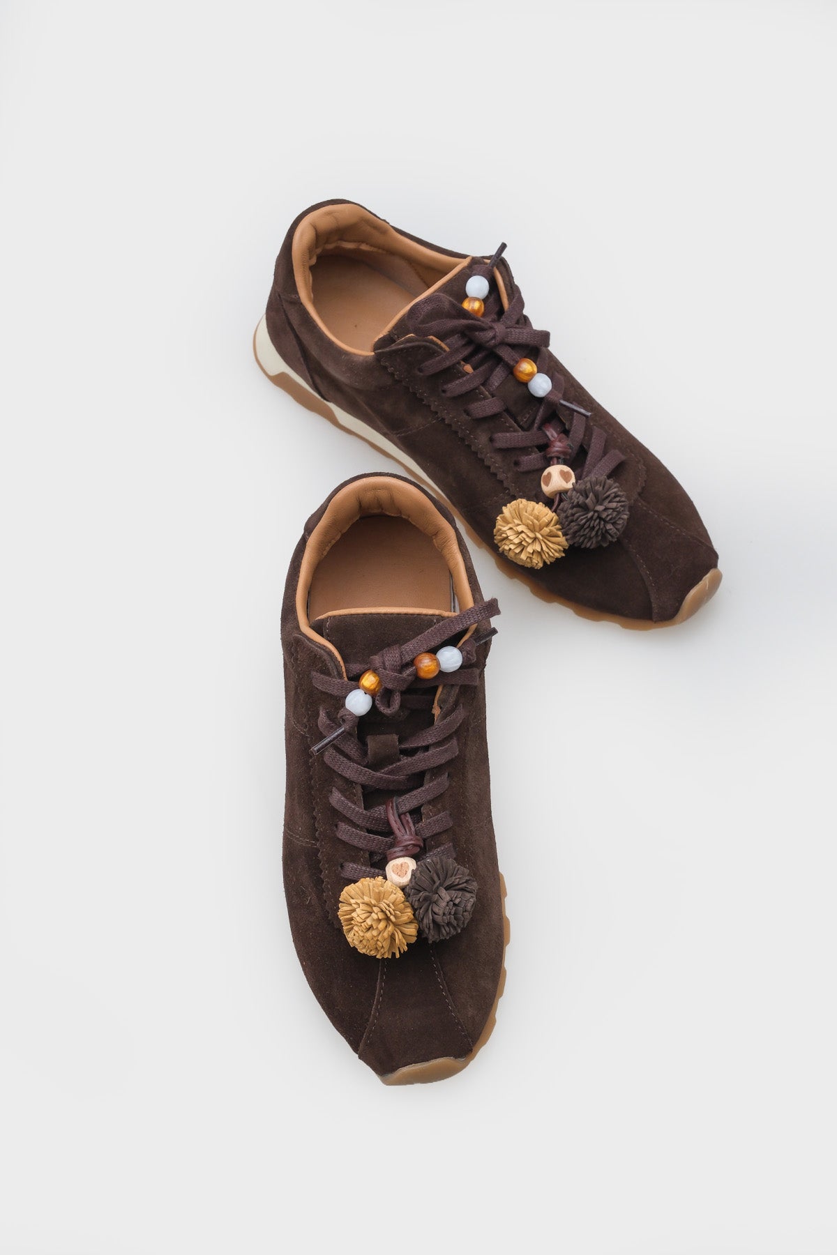 Doralyn Hakiki Deri Süet Ponponlu Kadın Sneaker Spor Ayakkabı