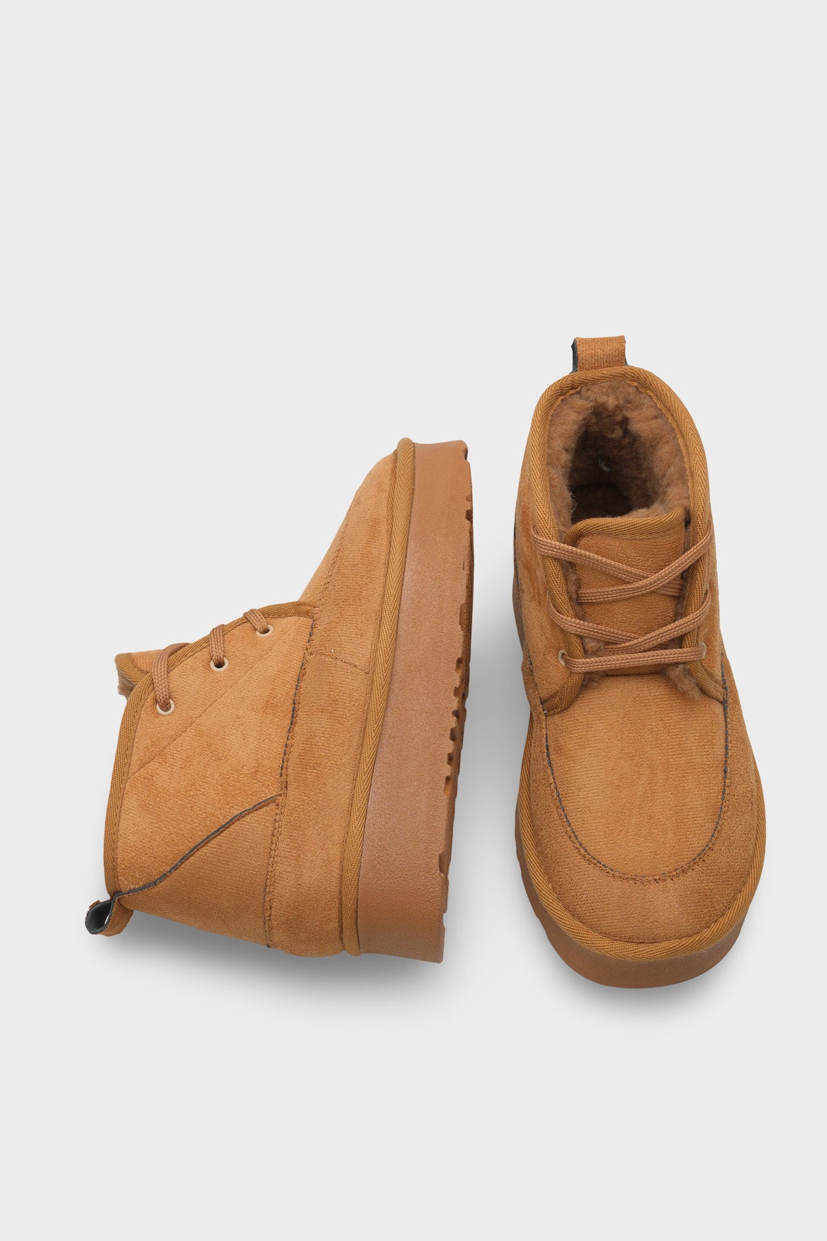 Madeline Kalın Tabanlı Yuvarlak Burunlu Bağcıklı Kürklü Kadın Bot