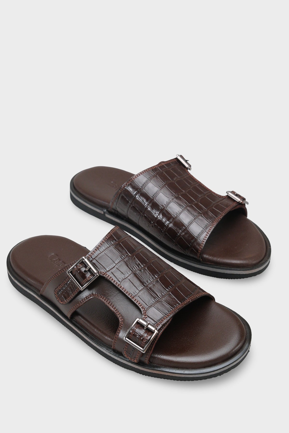 Aldrich Çift Tokalı Kroko Desenli Hakiki Deri Erkek Terlik