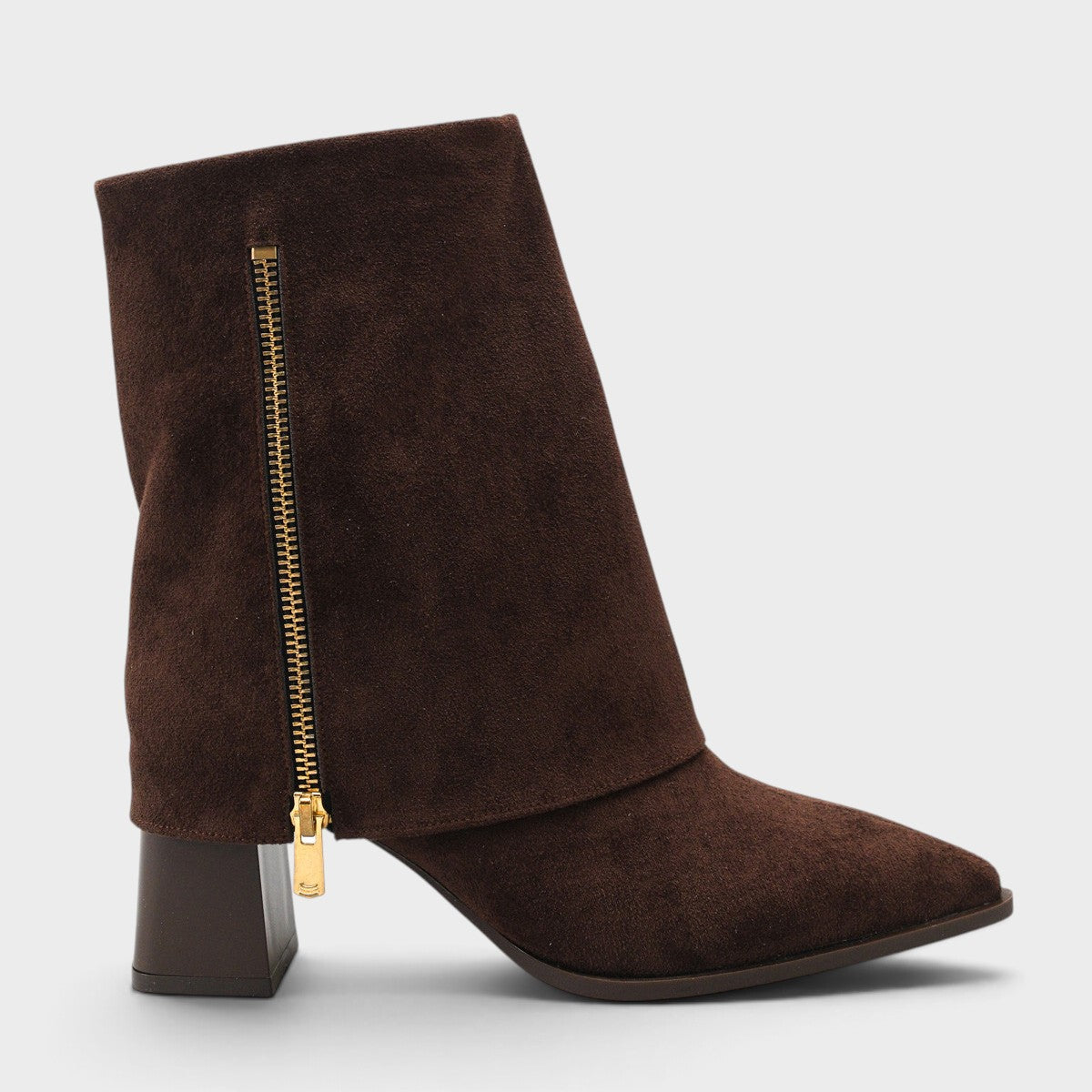 Ruthe Süet Görünümlü Fermuarlı Sivri Burunlu Kalın Topuklu Şık Bot