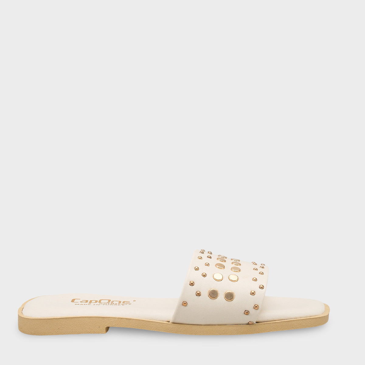 Metal Görünümlü Aksesuarlı Tek Bantlı Kısa Topuklu Kadın Terlik