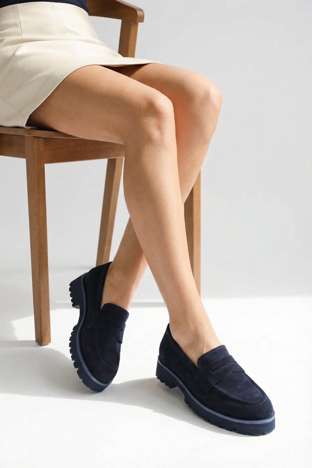 Mantar Tabanlı Deri Kadın Loafer