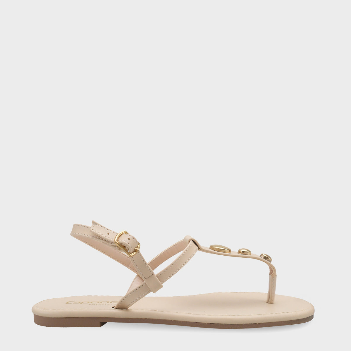 Celia Parmak Arası Düz Topuklu Metal Aksesuarlı Yıvarlak Burunlu Kadın Sandalet