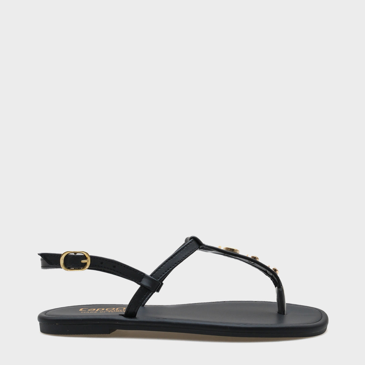 Celia Parmak Arası Düz Topuklu Metal Aksesuarlı Yıvarlak Burunlu Kadın Sandalet