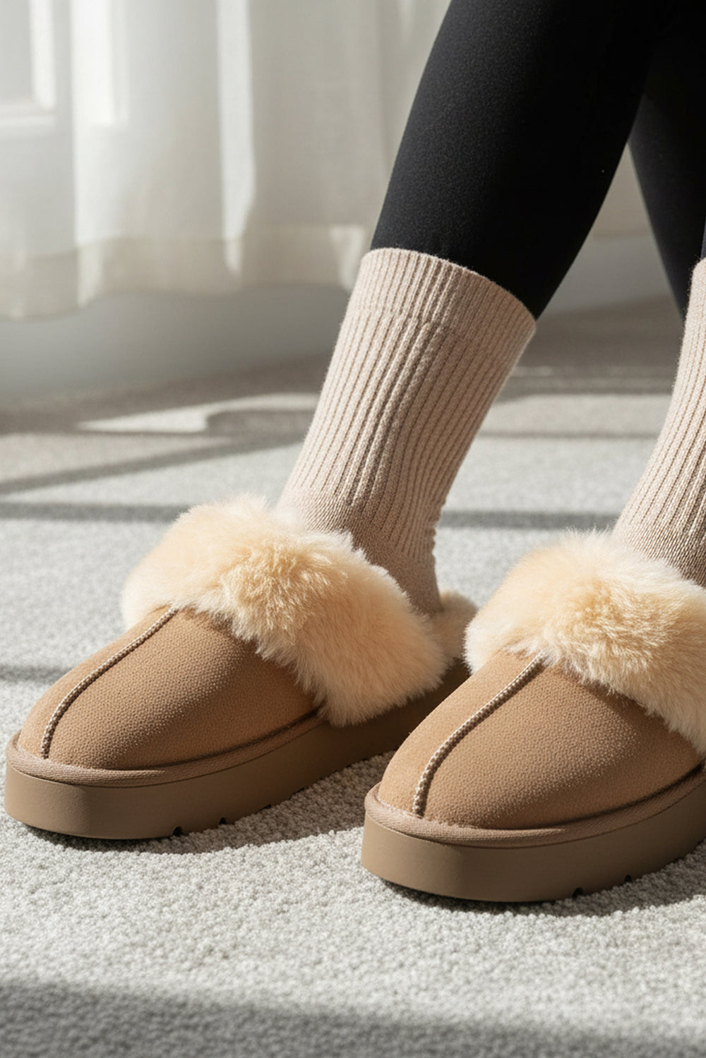 Florri Tüylü Burnu Kapalı Kadın Terlik