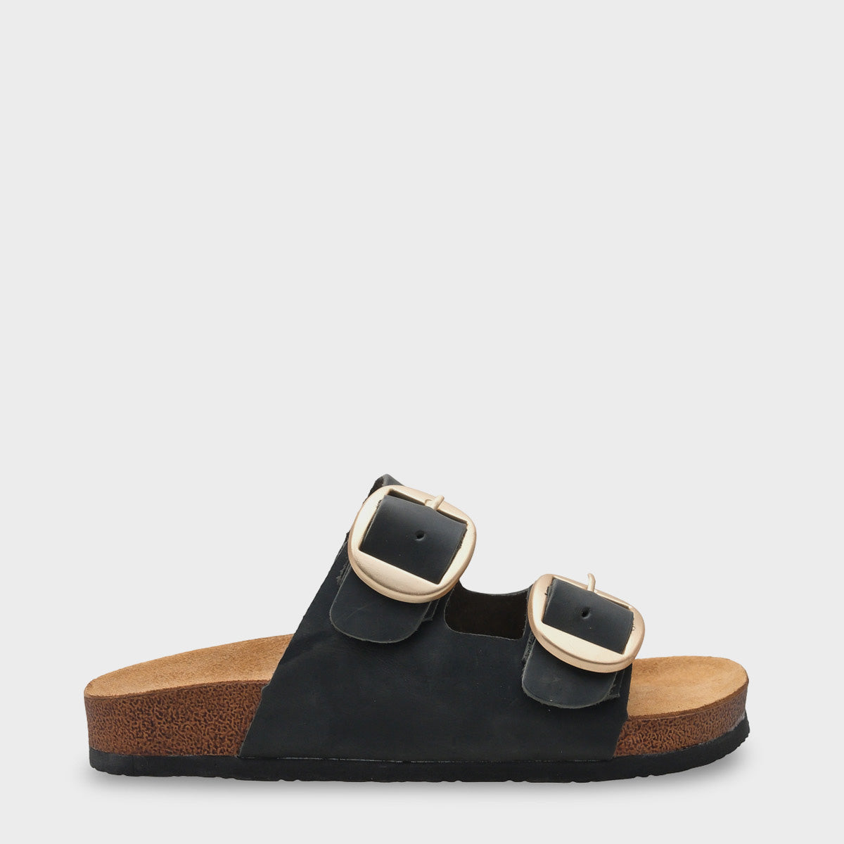 Cathie İki Büyük Tokalı Anatomik Mantar Tabanlı Deri Terlik