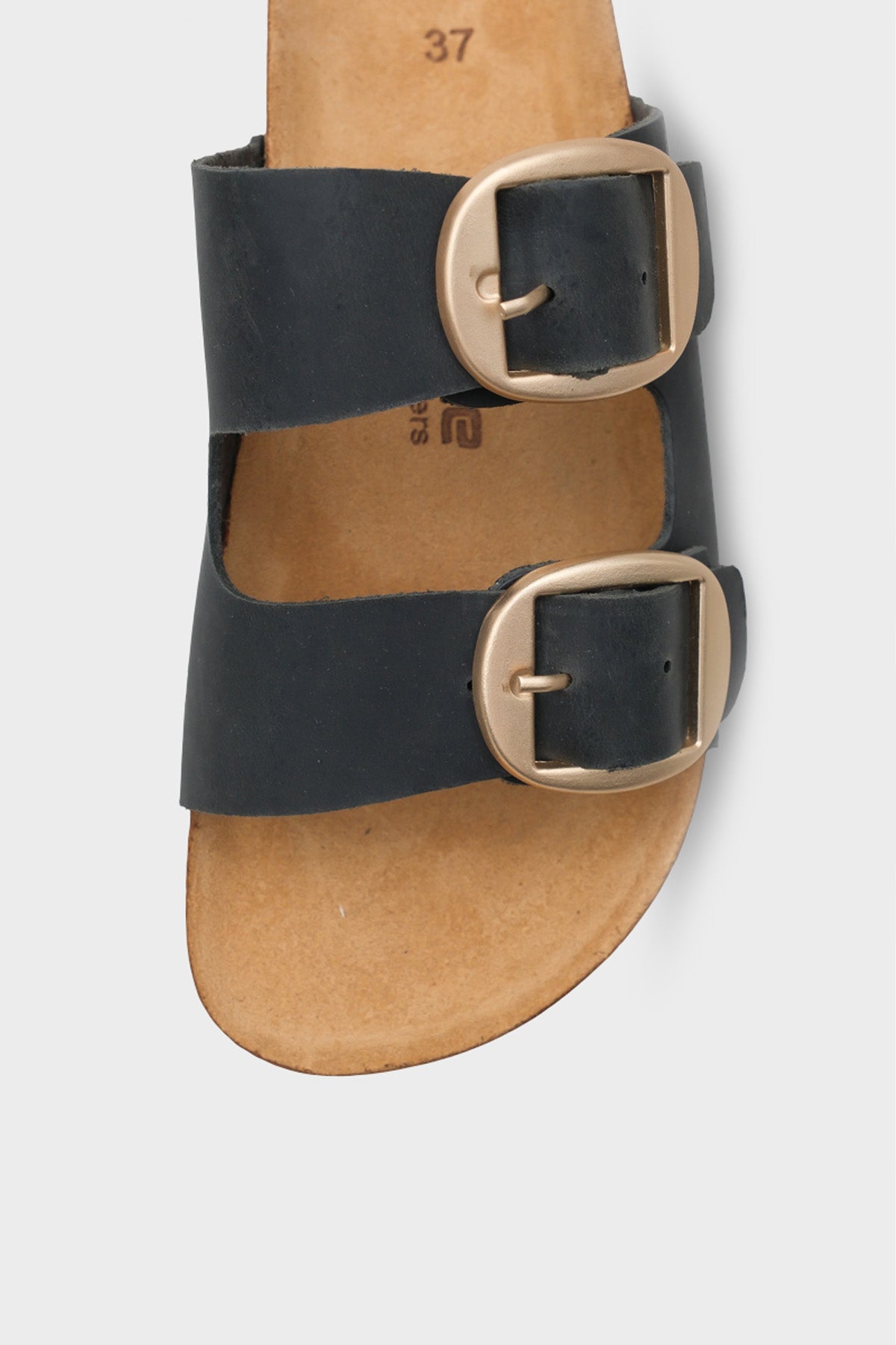 Cathie İki Büyük Tokalı Anatomik Mantar Tabanlı Deri Terlik