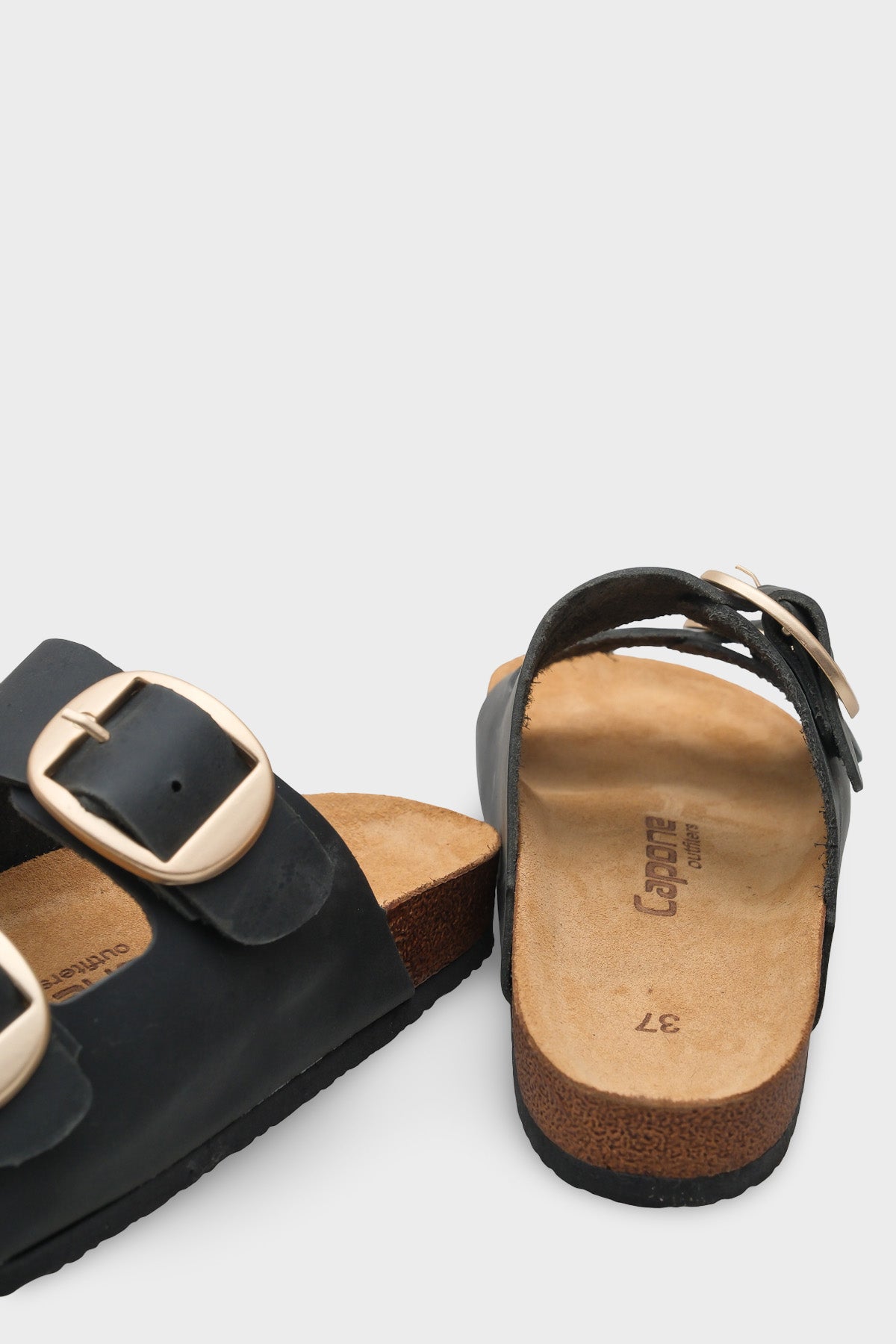 Cathie İki Büyük Tokalı Anatomik Mantar Tabanlı Deri Terlik