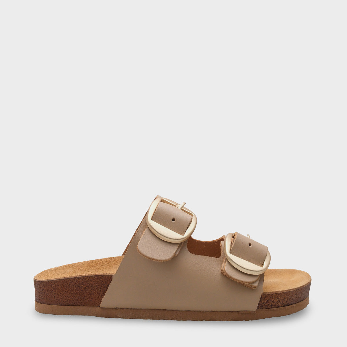 Cathie İki Büyük Tokalı Anatomik Mantar Tabanlı Deri Terlik