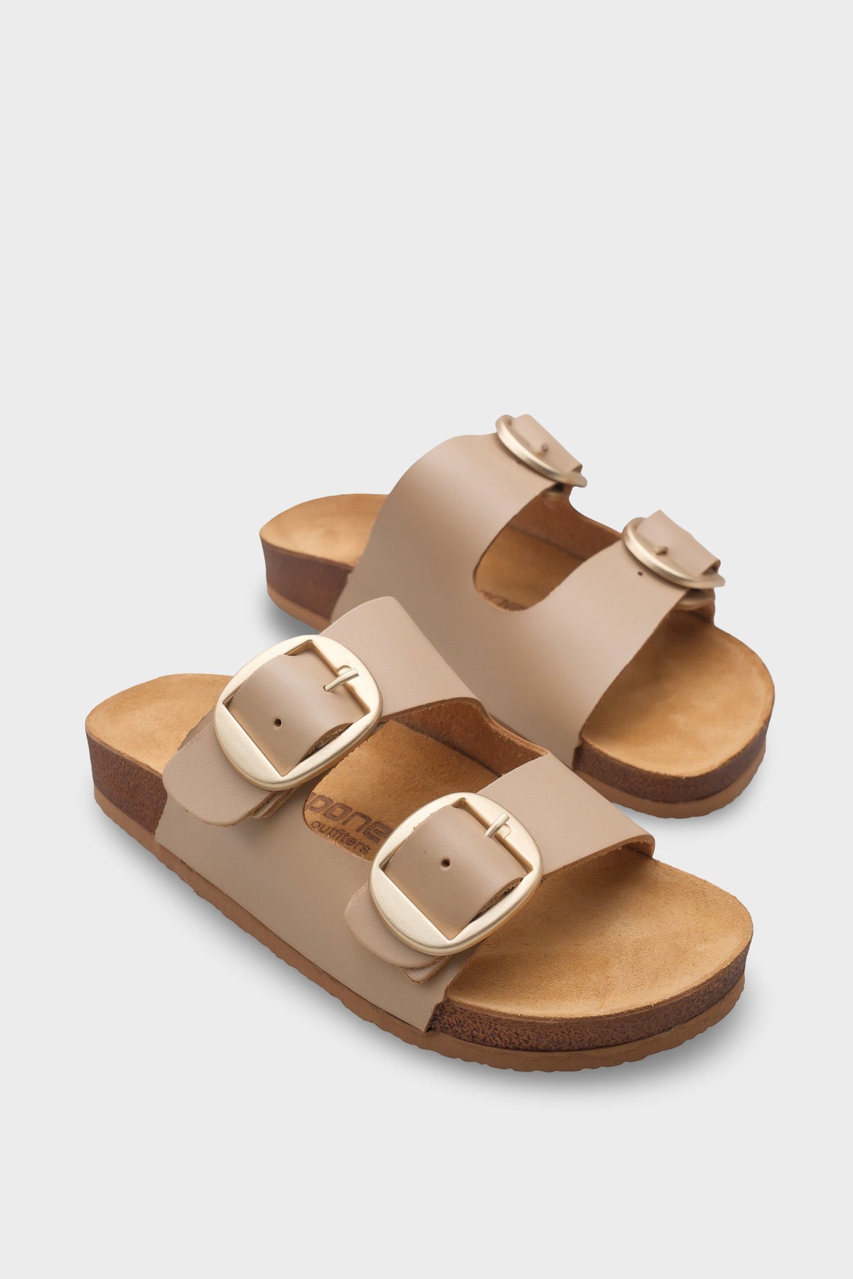 Cathie İki Büyük Tokalı Anatomik Mantar Tabanlı Deri Terlik