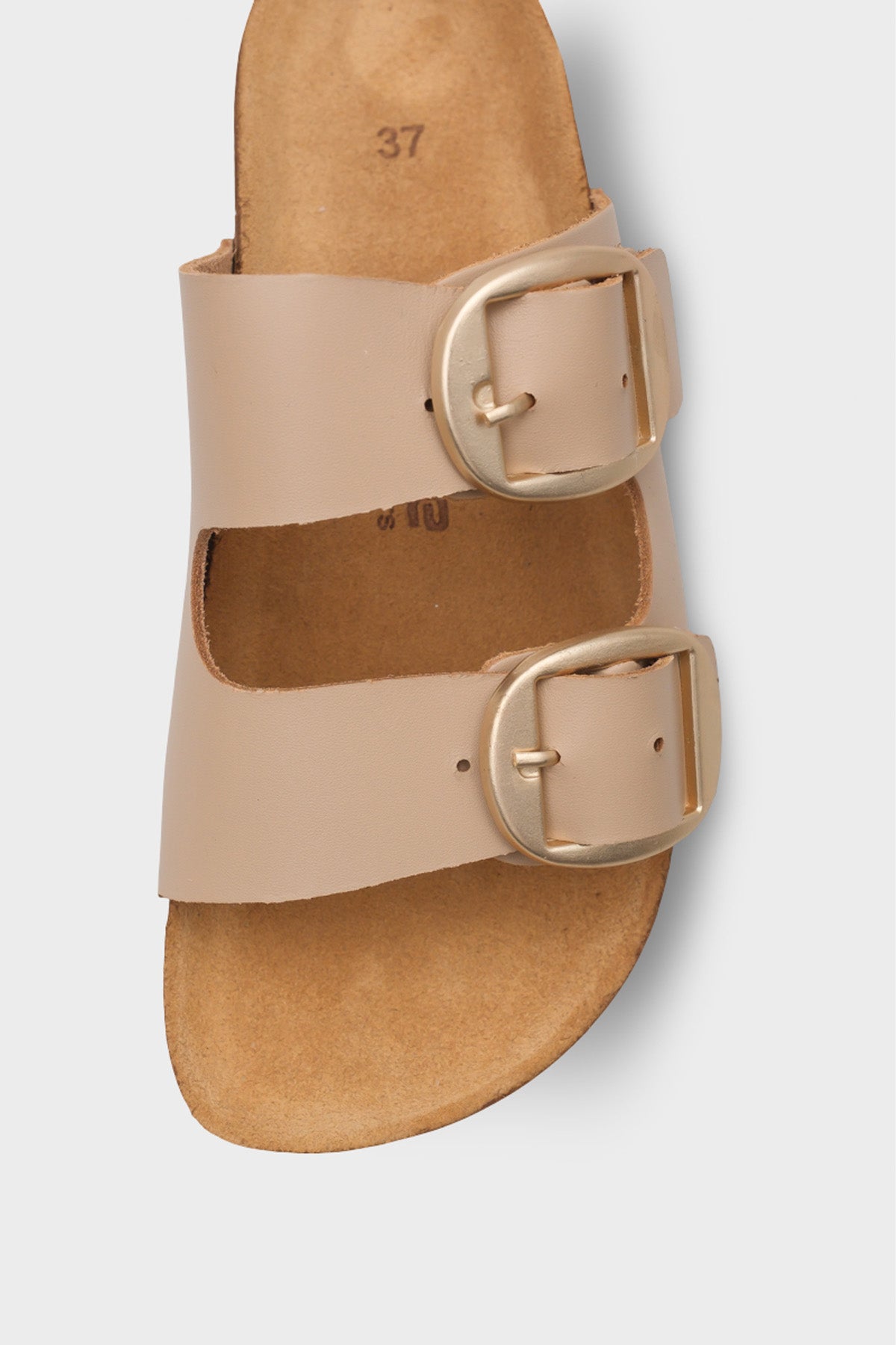 Cathie İki Büyük Tokalı Anatomik Mantar Tabanlı Deri Terlik