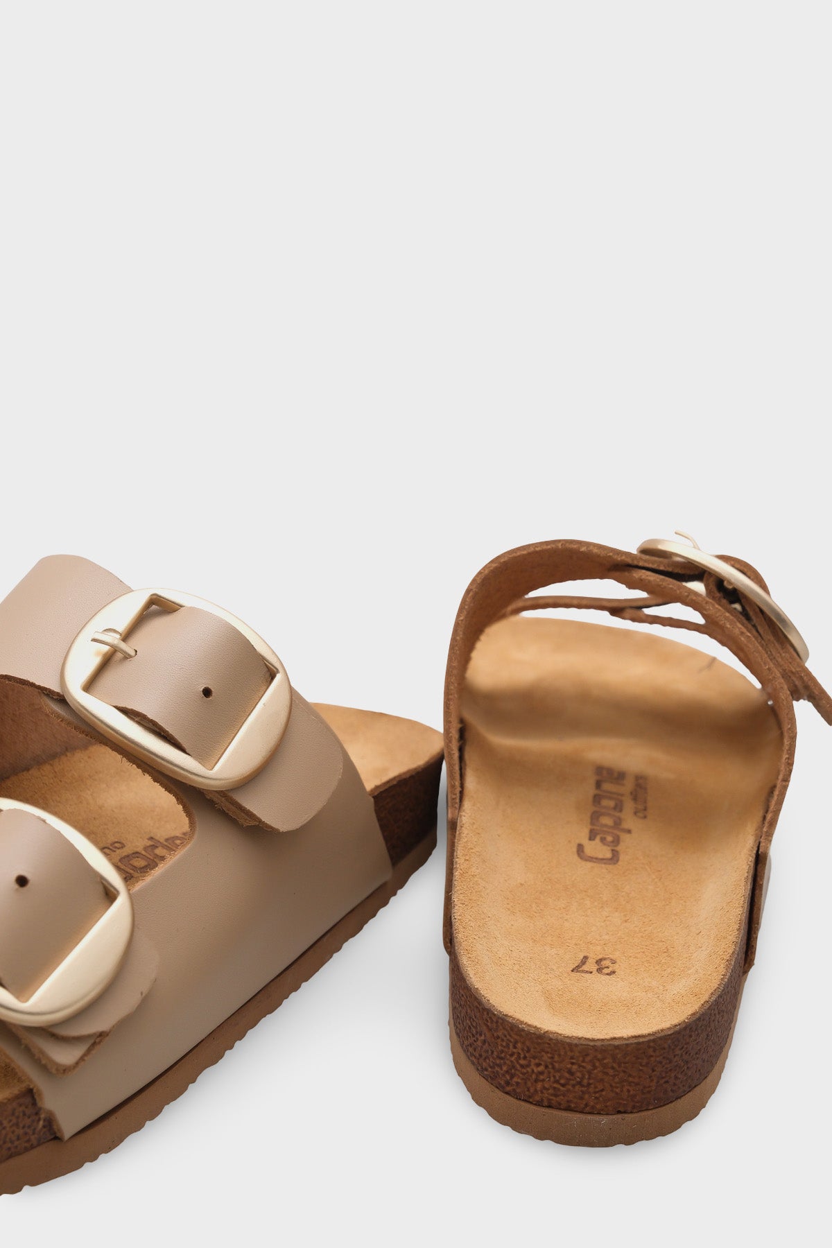 Cathie İki Büyük Tokalı Anatomik Mantar Tabanlı Deri Terlik