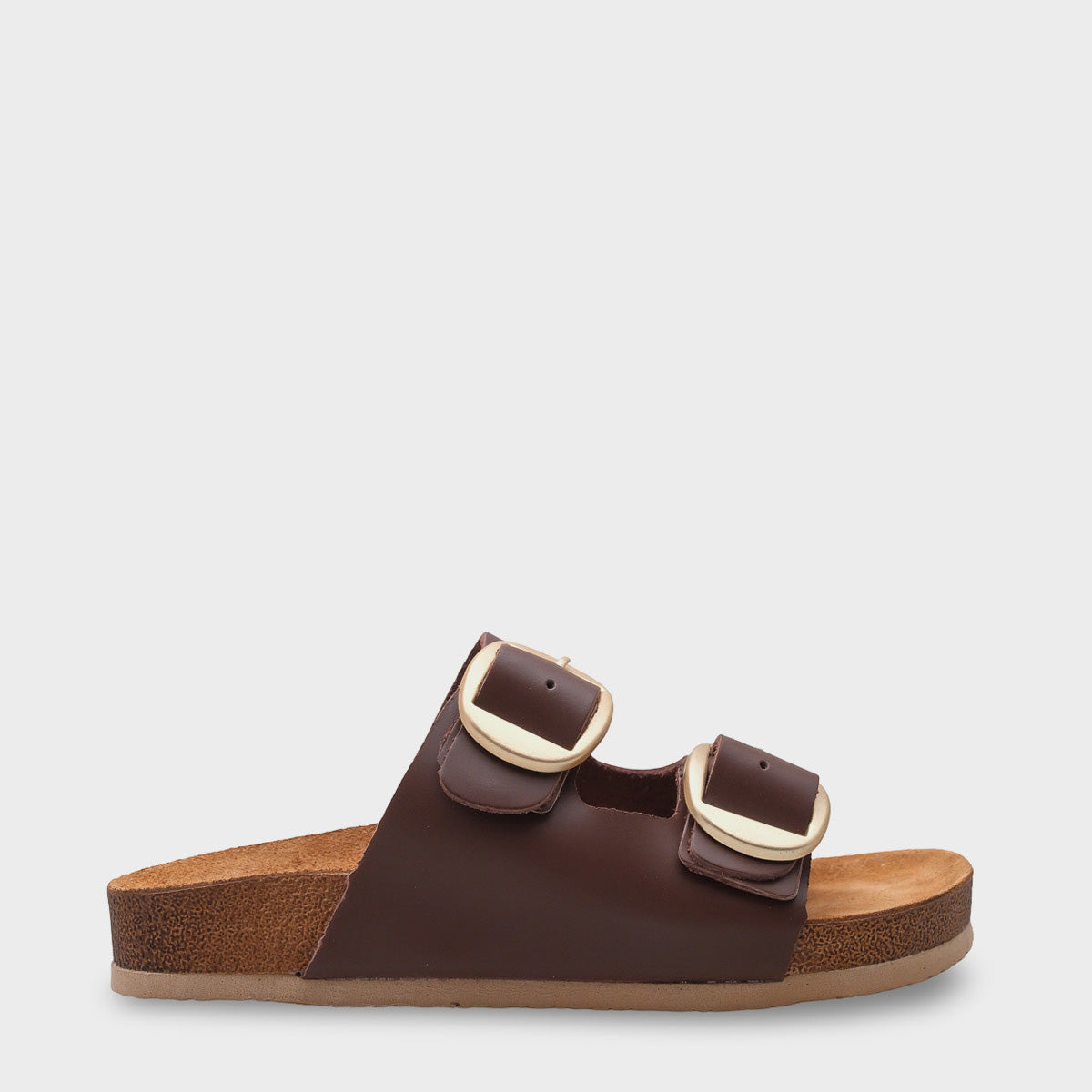 Cathie İki Büyük Tokalı Anatomik Mantar Tabanlı Deri Terlik