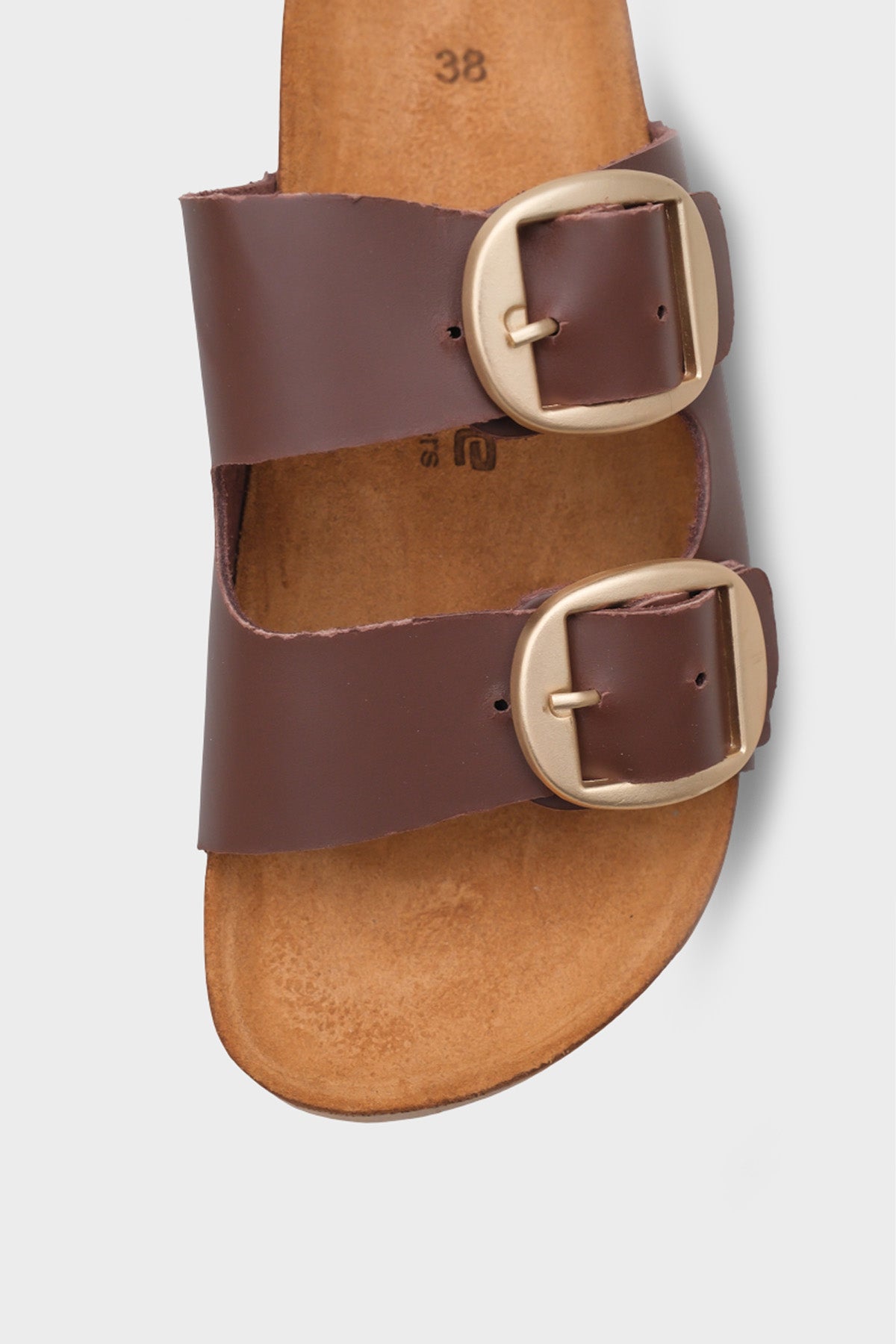 Cathie İki Büyük Tokalı Anatomik Mantar Tabanlı Deri Terlik