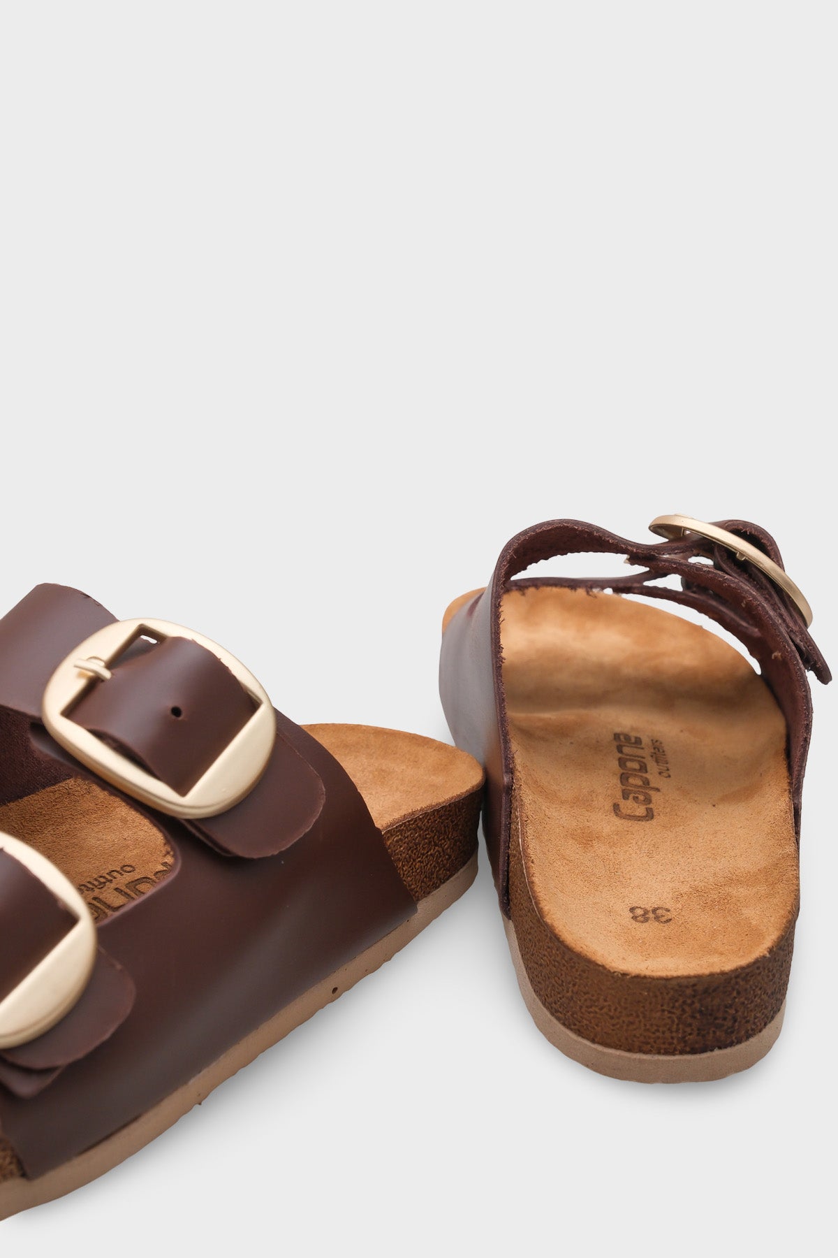 Cathie İki Büyük Tokalı Anatomik Mantar Tabanlı Deri Terlik