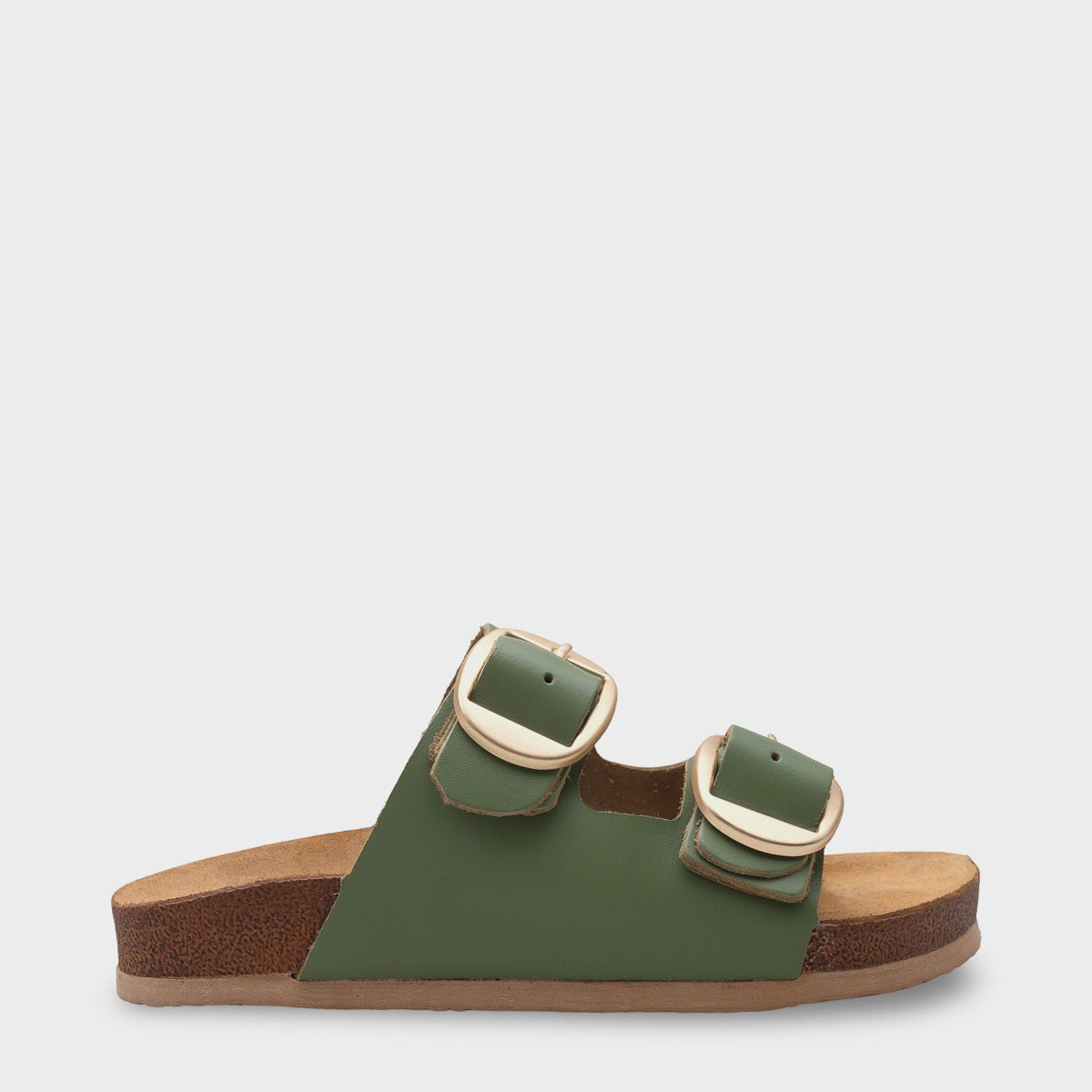 Cathie İki Büyük Tokalı Anatomik Mantar Tabanlı Deri Terlik