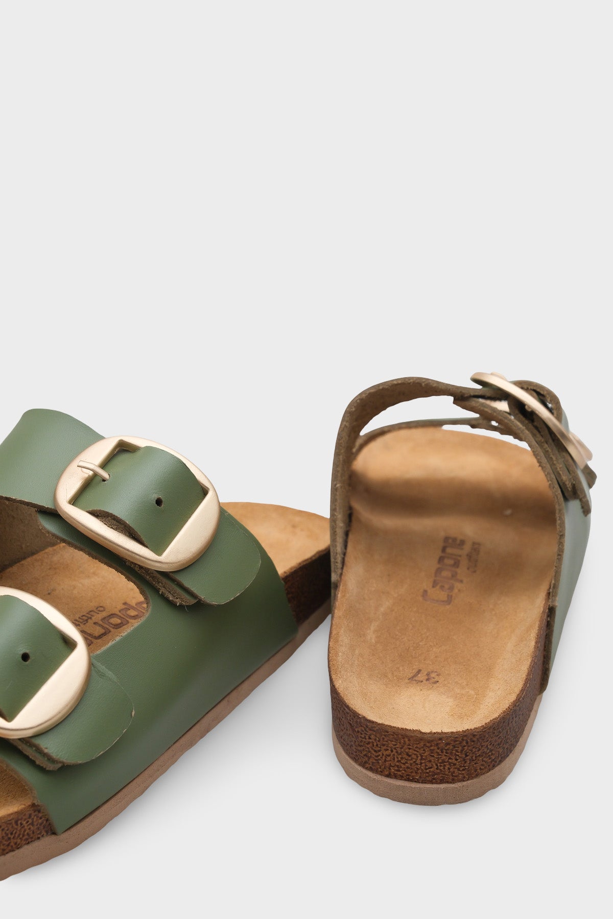 Cathie İki Büyük Tokalı Anatomik Mantar Tabanlı Deri Terlik