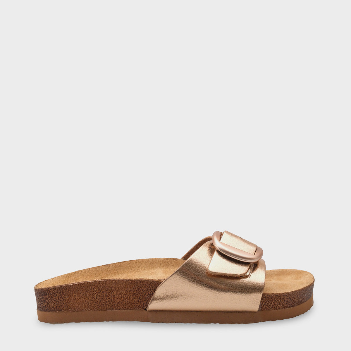 Lee Büyük Tokalı Anatomik Mantar Tabanlı Deri Terlik