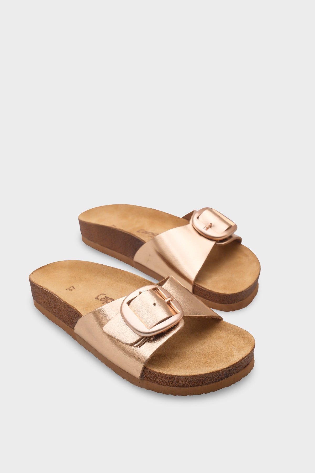 Lee Büyük Tokalı Anatomik Mantar Tabanlı Deri Terlik