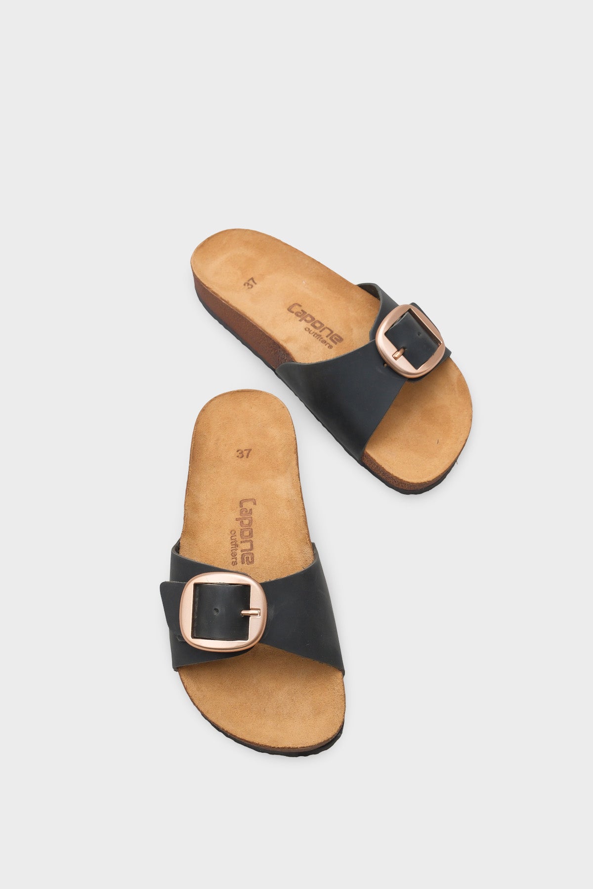 Lee Büyük Tokalı Anatomik Mantar Tabanlı Deri Terlik