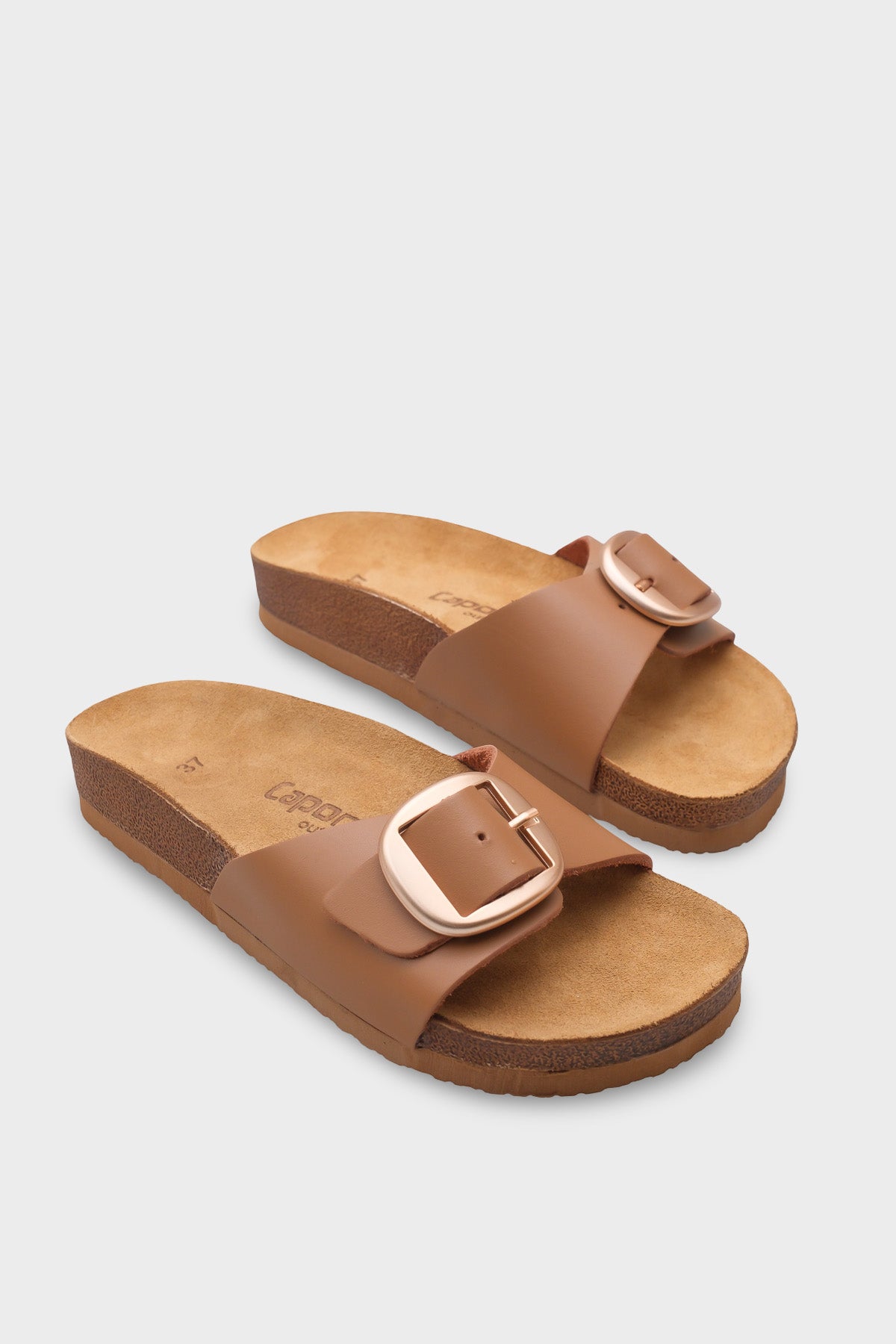 Lee Büyük Tokalı Anatomik Mantar Tabanlı Deri Terlik