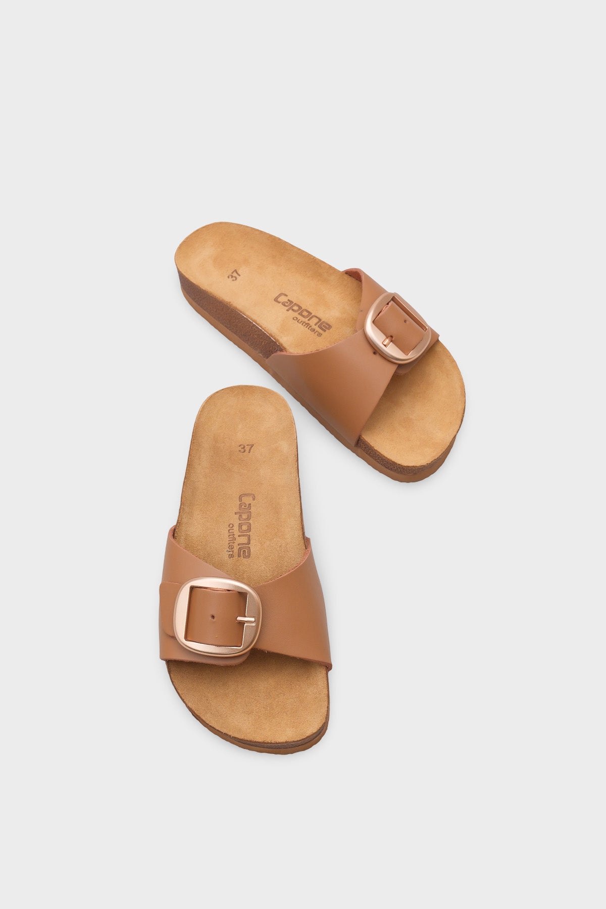 Lee Büyük Tokalı Anatomik Mantar Tabanlı Deri Terlik