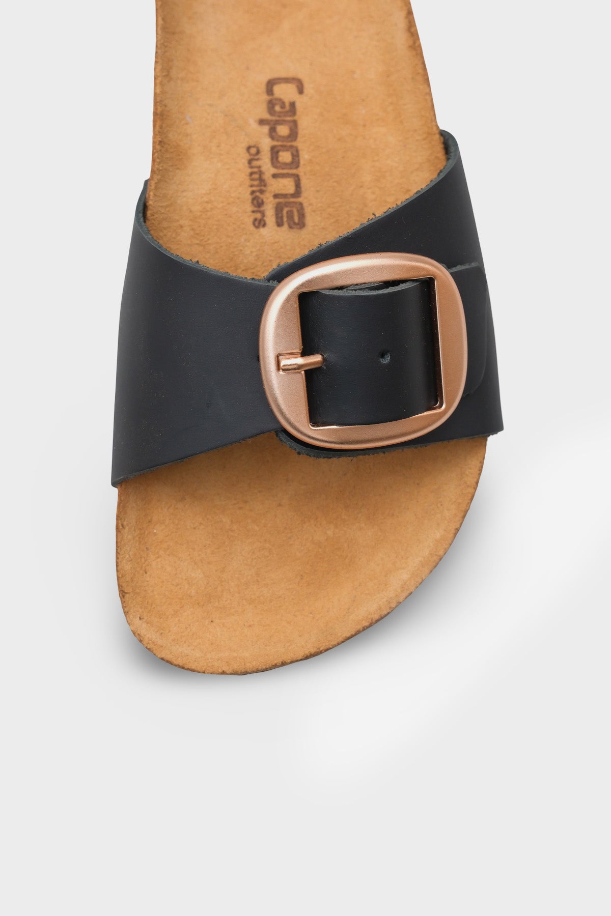 Lee Büyük Tokalı Anatomik Mantar Tabanlı Deri Terlik