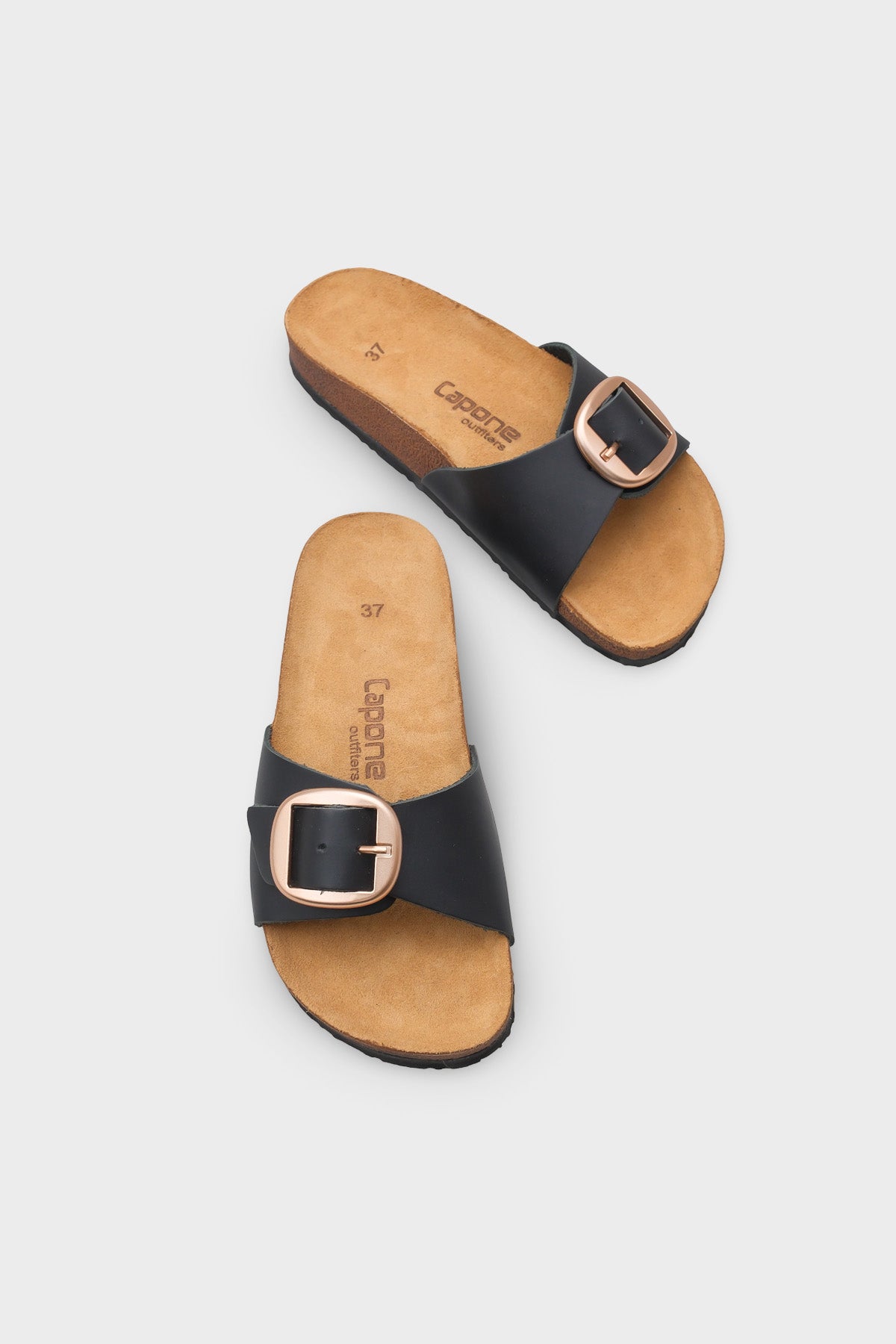 Lee Büyük Tokalı Anatomik Mantar Tabanlı Deri Terlik