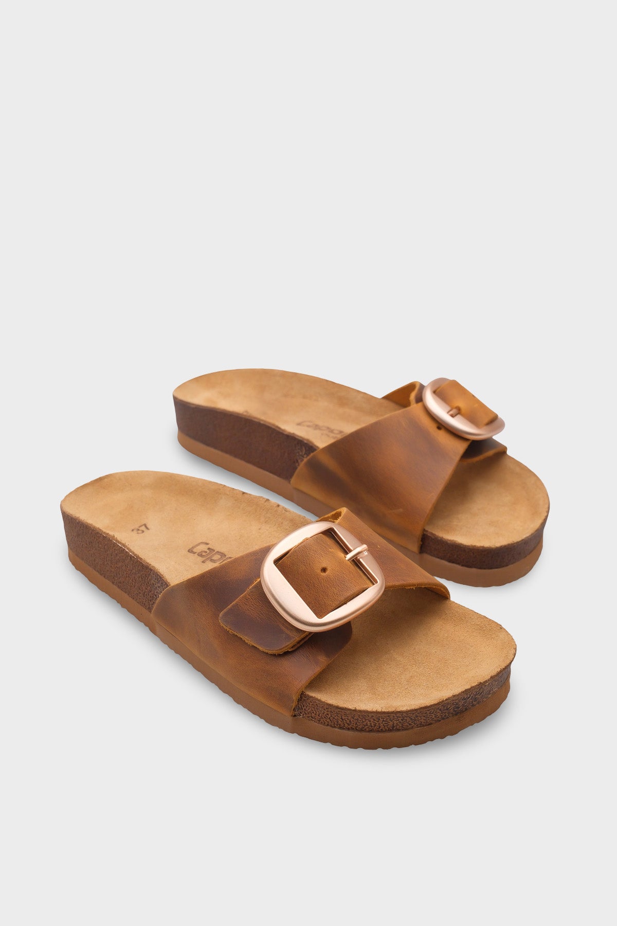 Lee Büyük Tokalı Anatomik Mantar Tabanlı Deri Terlik