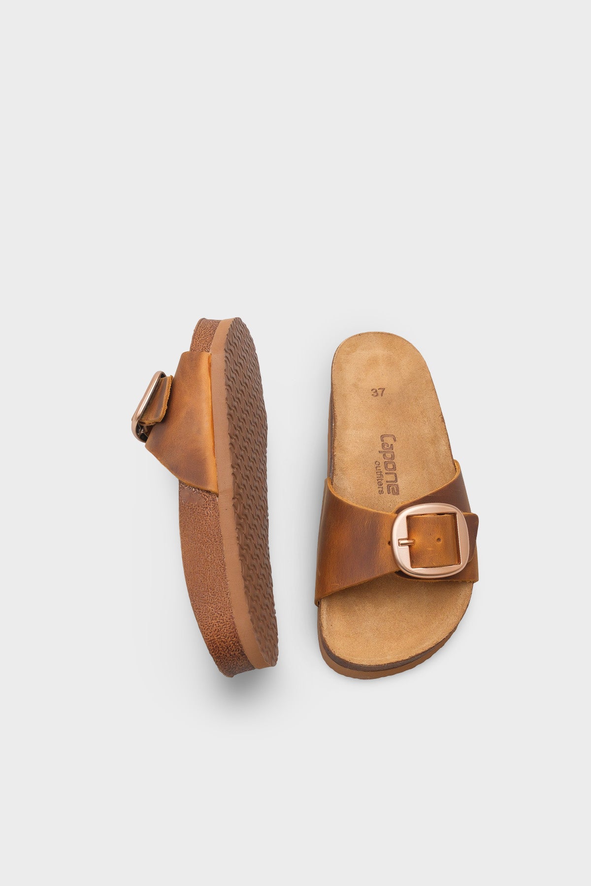 Lee Büyük Tokalı Anatomik Mantar Tabanlı Deri Terlik