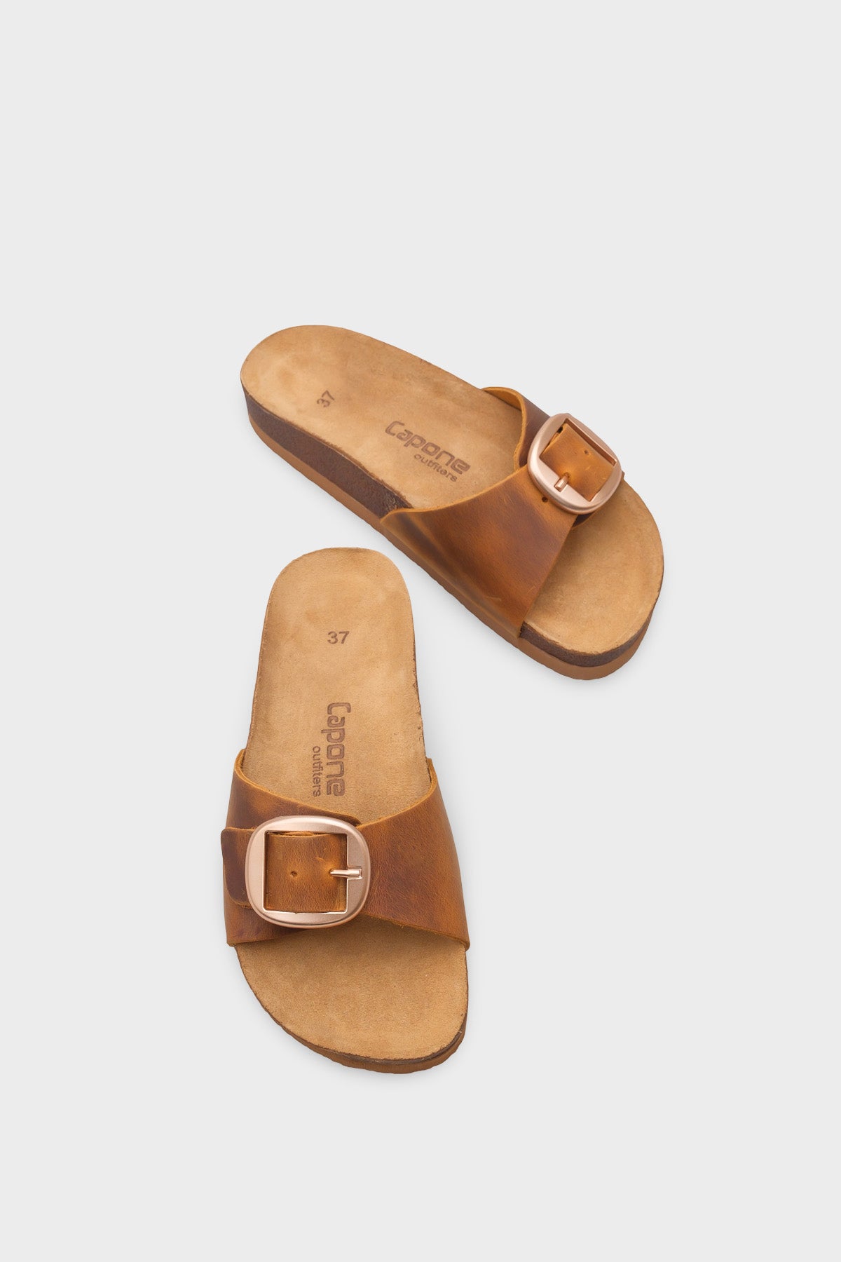 Lee Büyük Tokalı Anatomik Mantar Tabanlı Deri Terlik