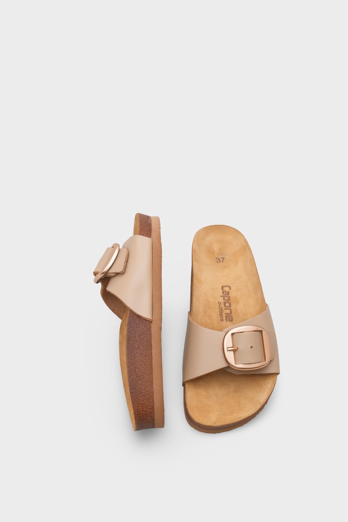 Lee Büyük Tokalı Anatomik Mantar Tabanlı Deri Terlik